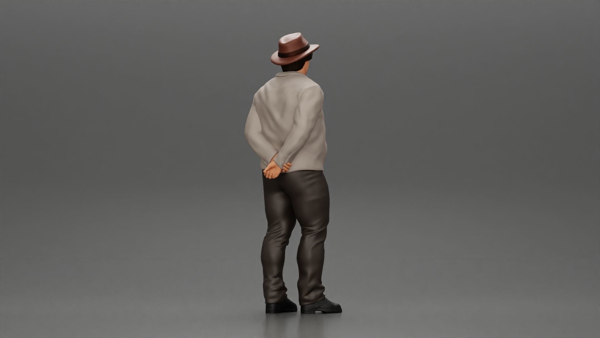 Man in a hat putting hands behind his back 3D print model_2
