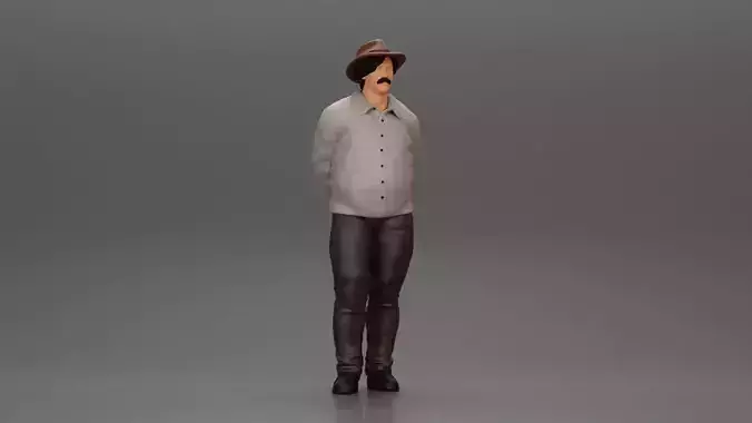Man in a hat putting hands behind his back 3D print model