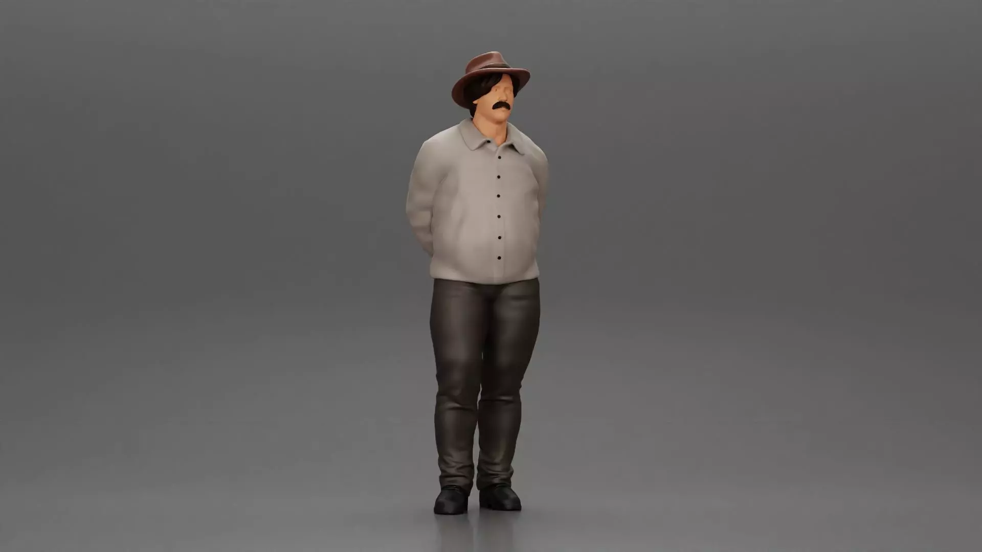Man in a hat putting hands behind his back 3D print model_0