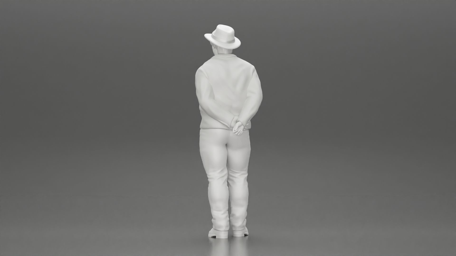 Man in a hat putting hands behind his back 3D print model_9
