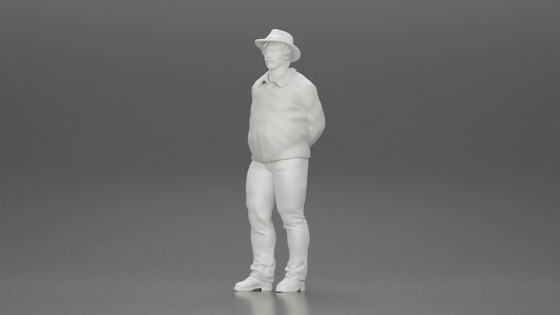Man in a hat putting hands behind his back 3D print model_11