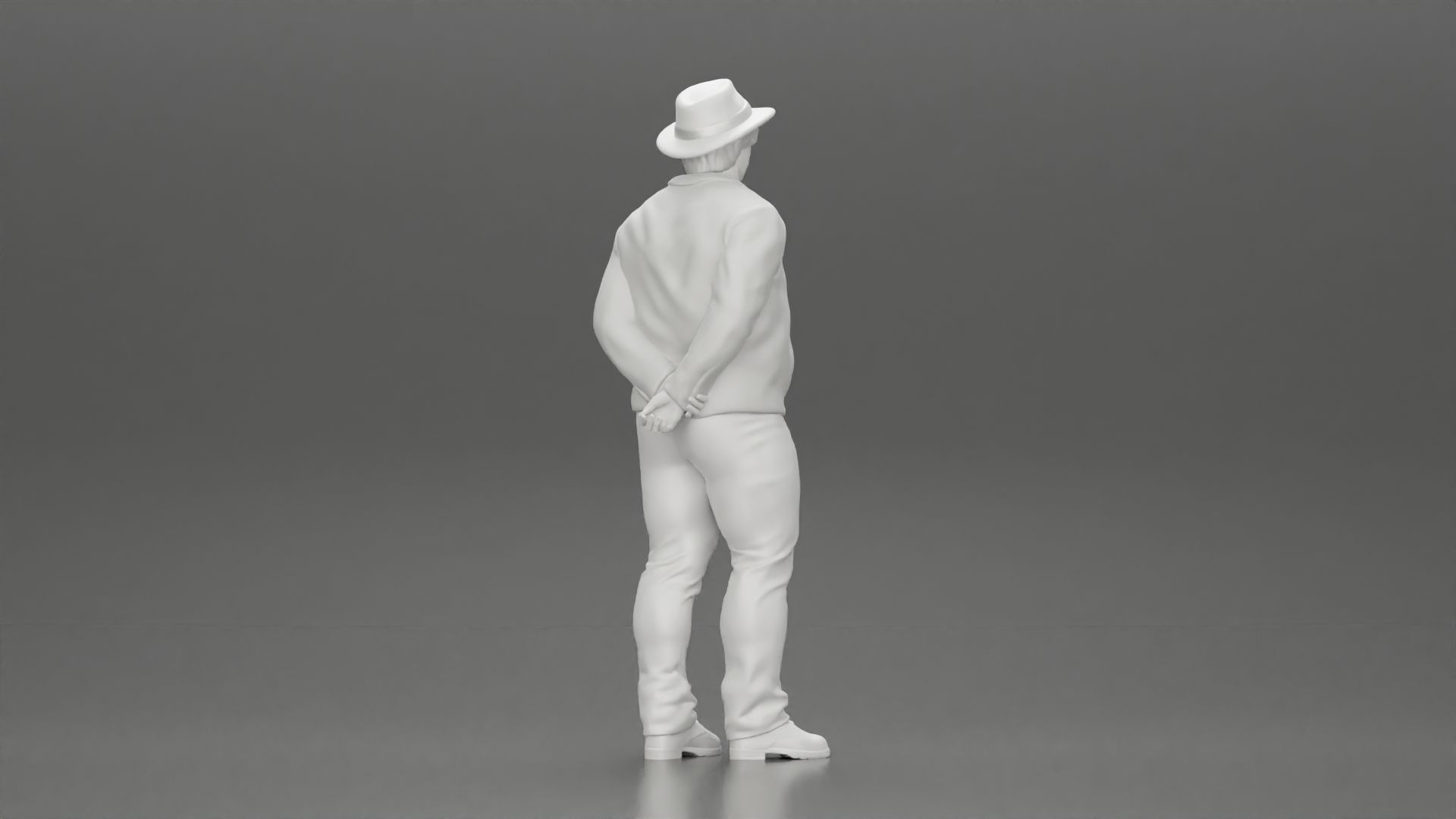 Man in a hat putting hands behind his back 3D print model_8