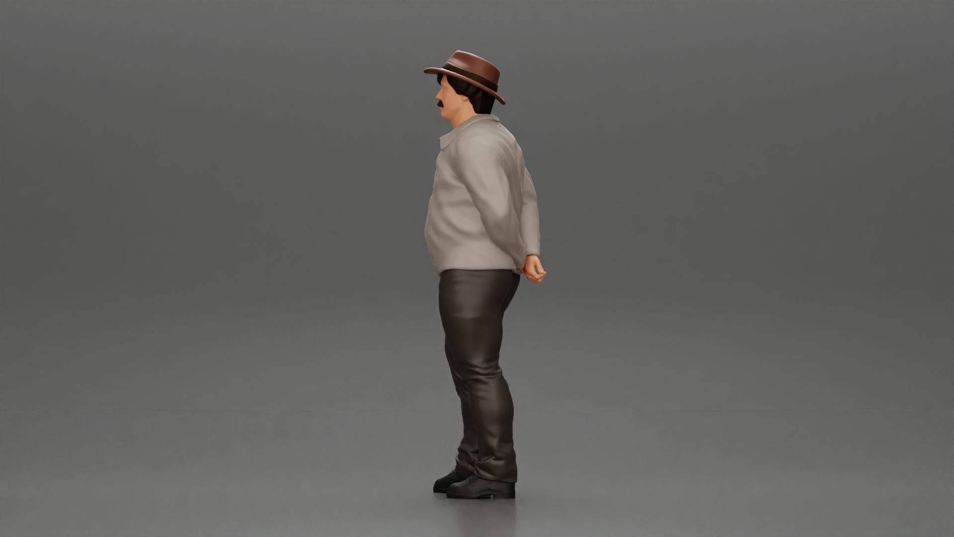 Man in a hat putting hands behind his back 3D print model_4