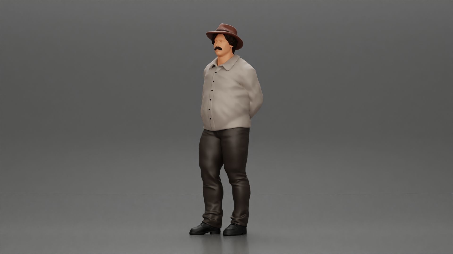 Man in a hat putting hands behind his back 3D print model_5