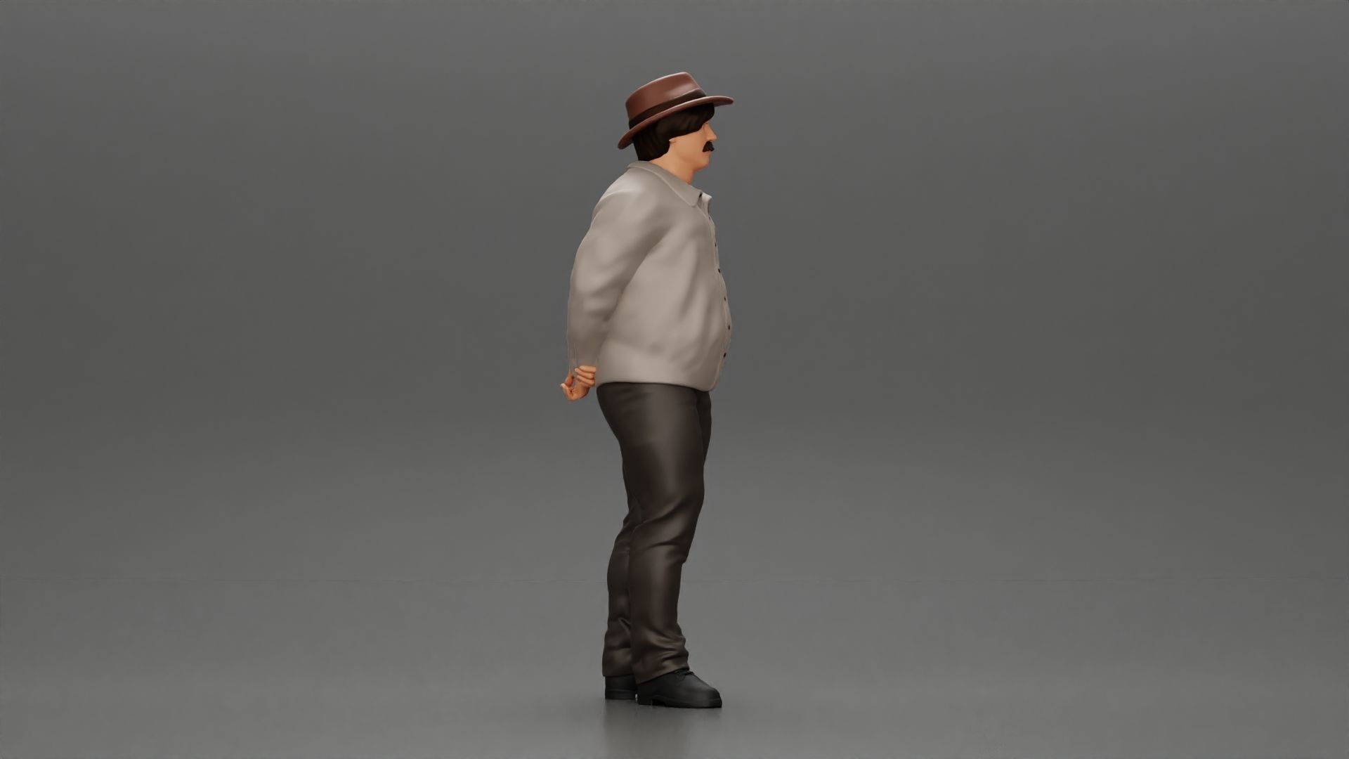 Man in a hat putting hands behind his back 3D print model_1
