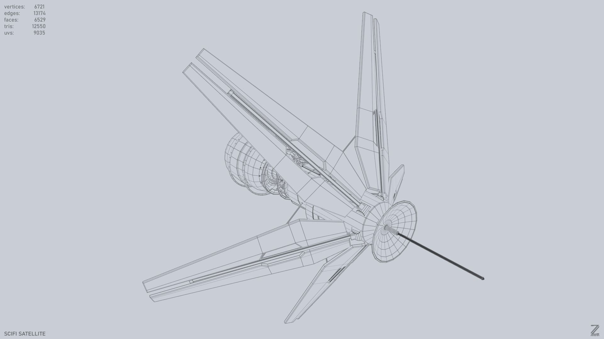 Sci fi Satellite Low-poly 3D model_15