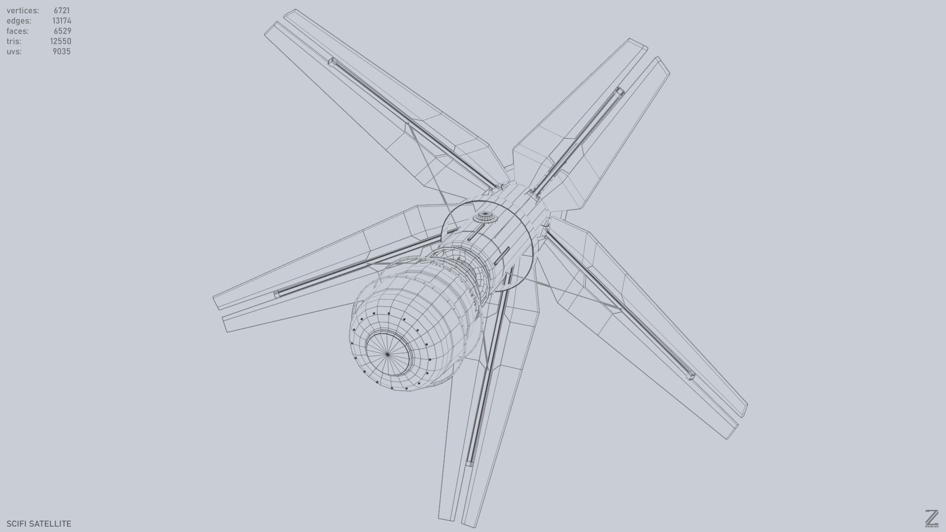 Sci fi Satellite Low-poly 3D model_13