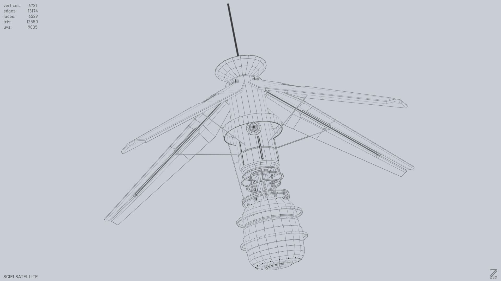 Sci fi Satellite Low-poly 3D model_12