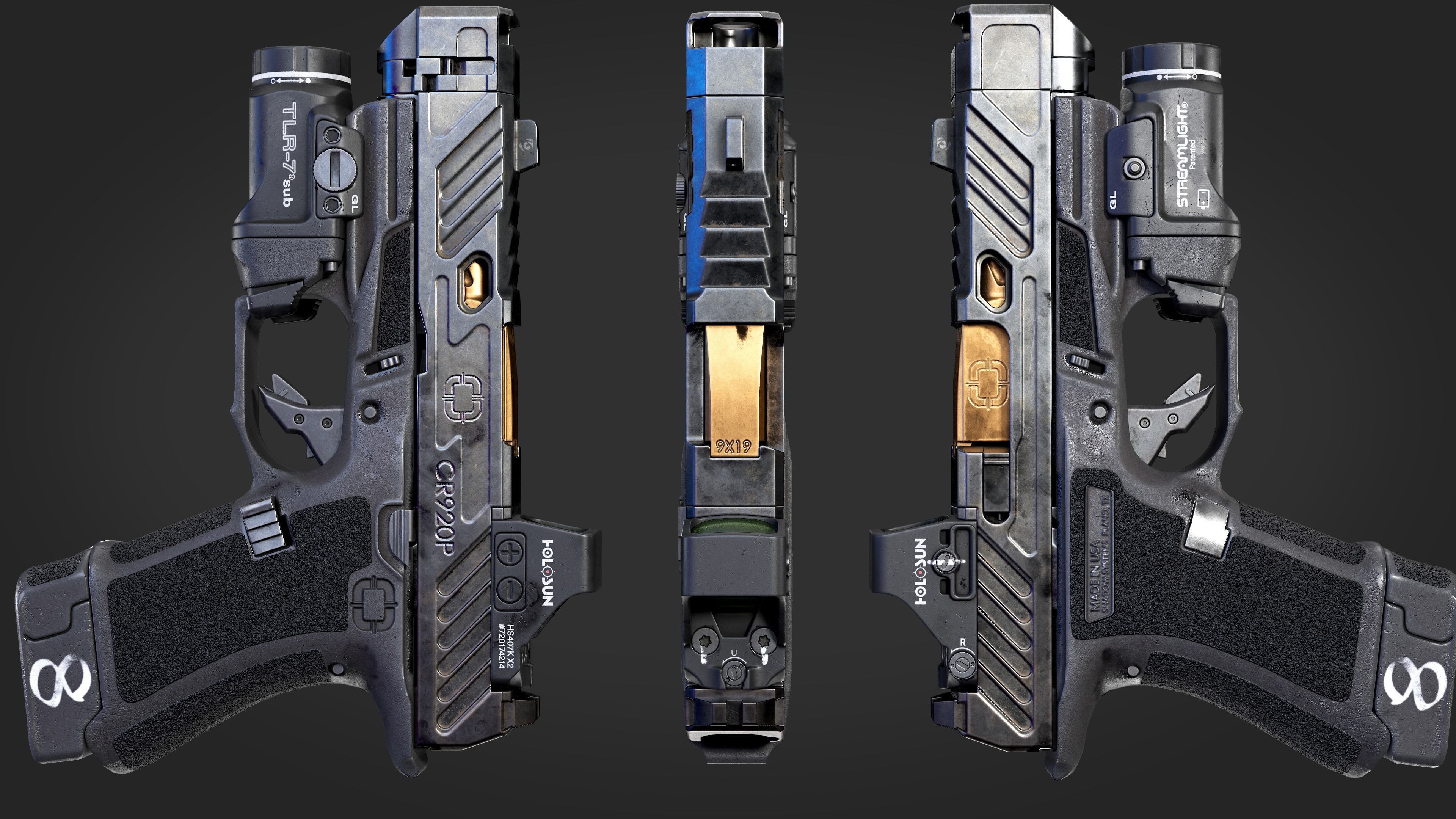 Handgun with integrated compensator Shadow Systems CR920P Low-poly 3D model_4