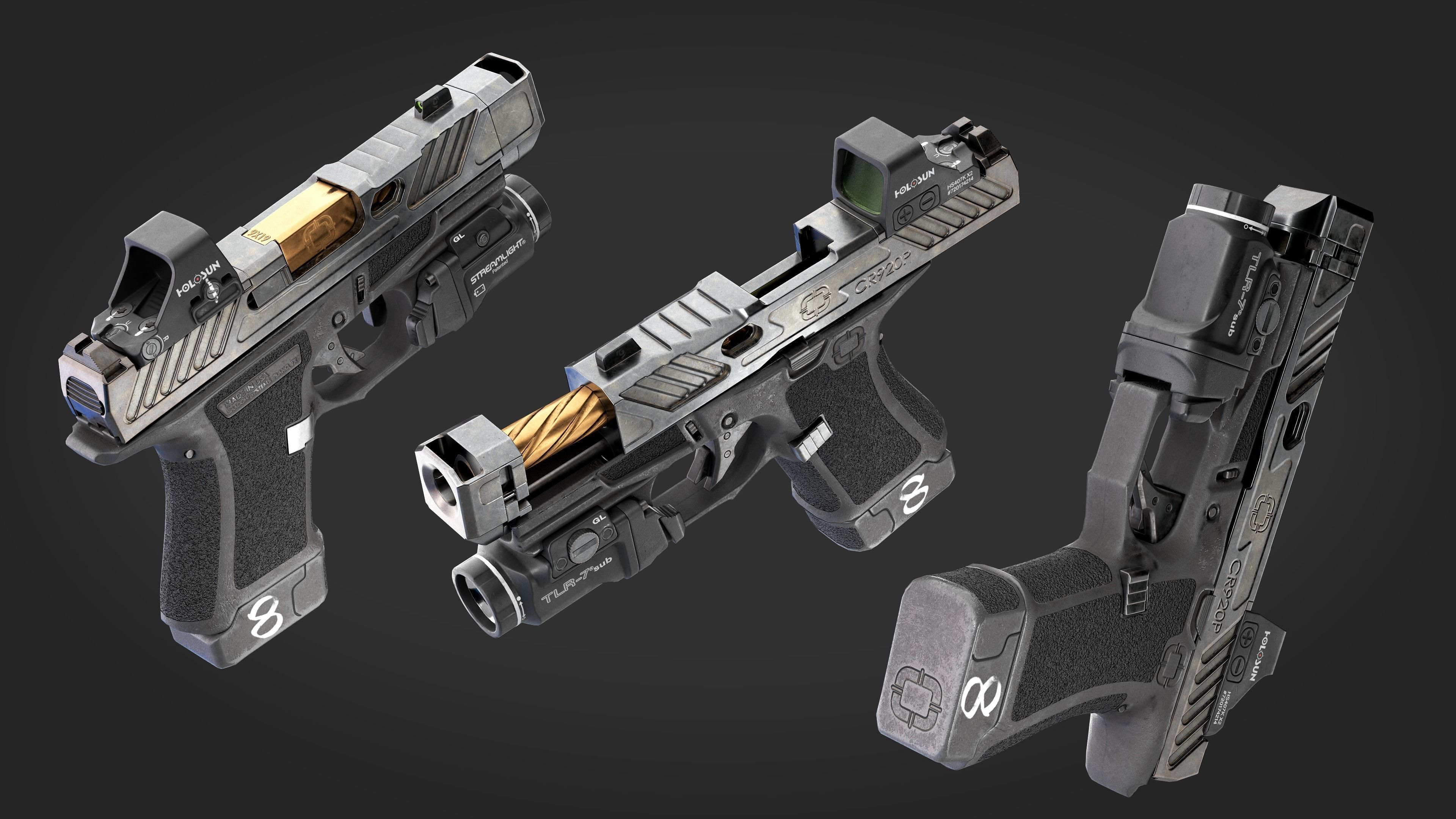 Handgun with integrated compensator Shadow Systems CR920P Low-poly 3D model_13