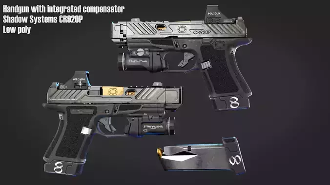 Handgun with integrated compensator Shadow Systems CR920P Low-poly 3D model