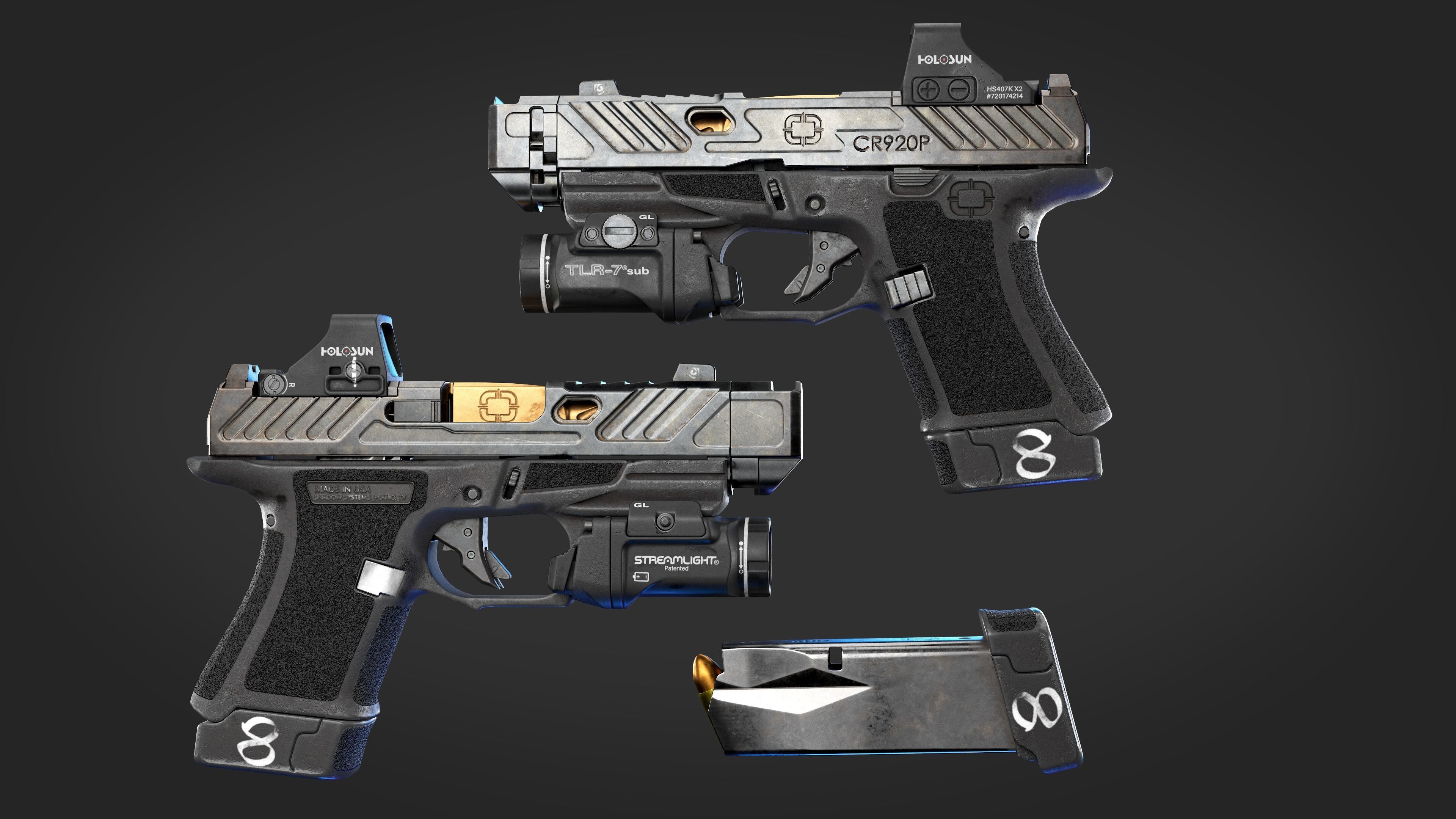 Handgun with integrated compensator Shadow Systems CR920P Low-poly 3D model_15