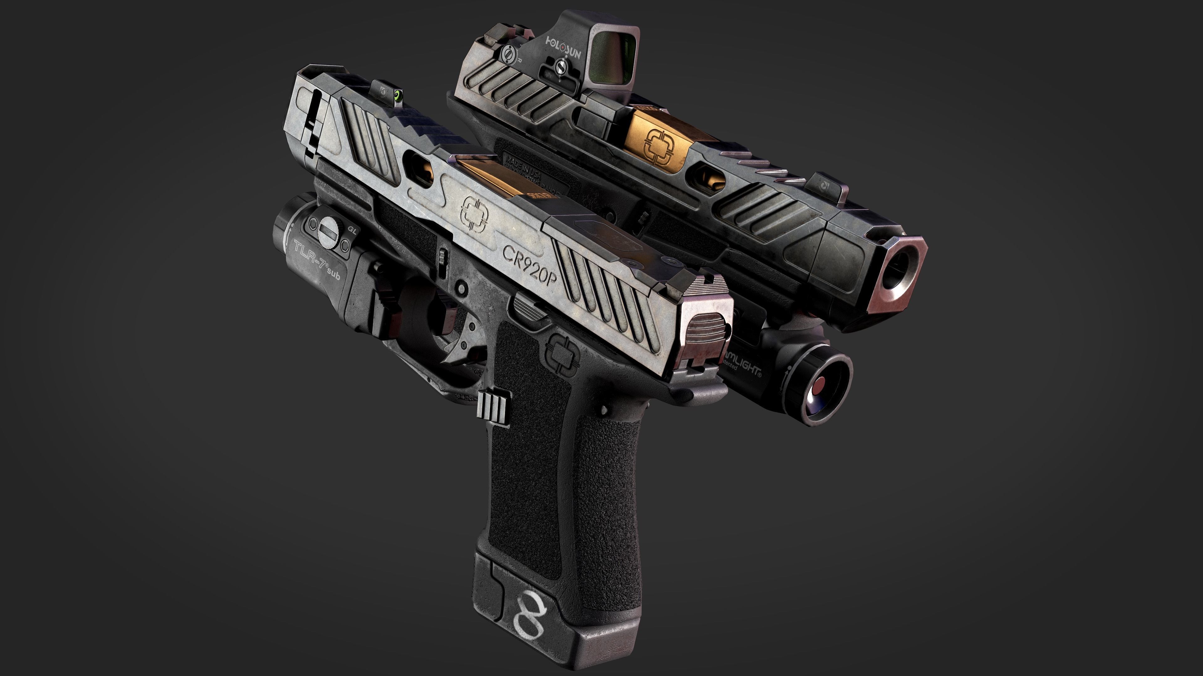 Handgun with integrated compensator Shadow Systems CR920P Low-poly 3D model_12