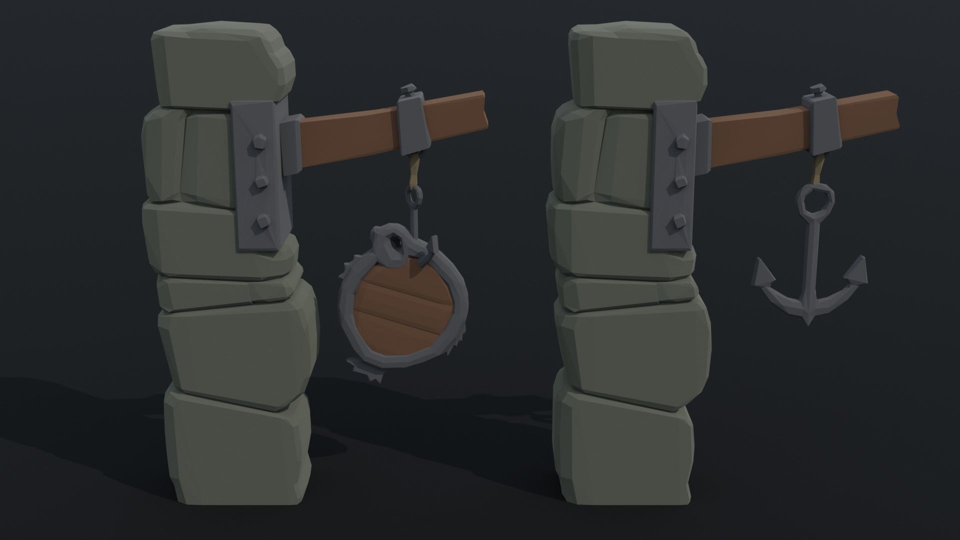 Cartoon fantasy port road sign Polygonal Style Low-poly 3D model_1