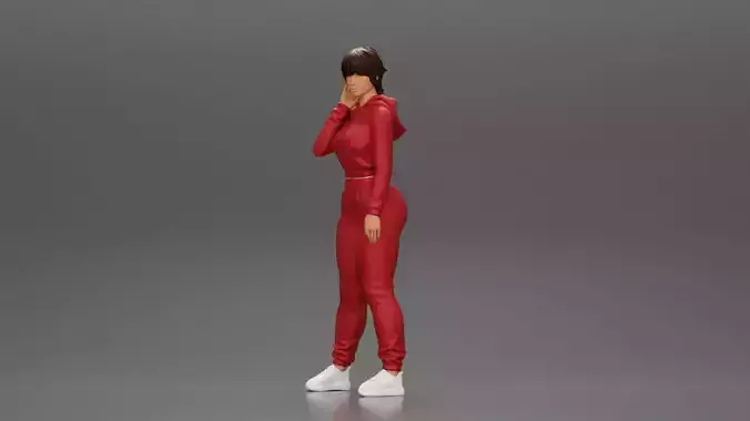 sexy girl in a sports outfit hoodie is standing
