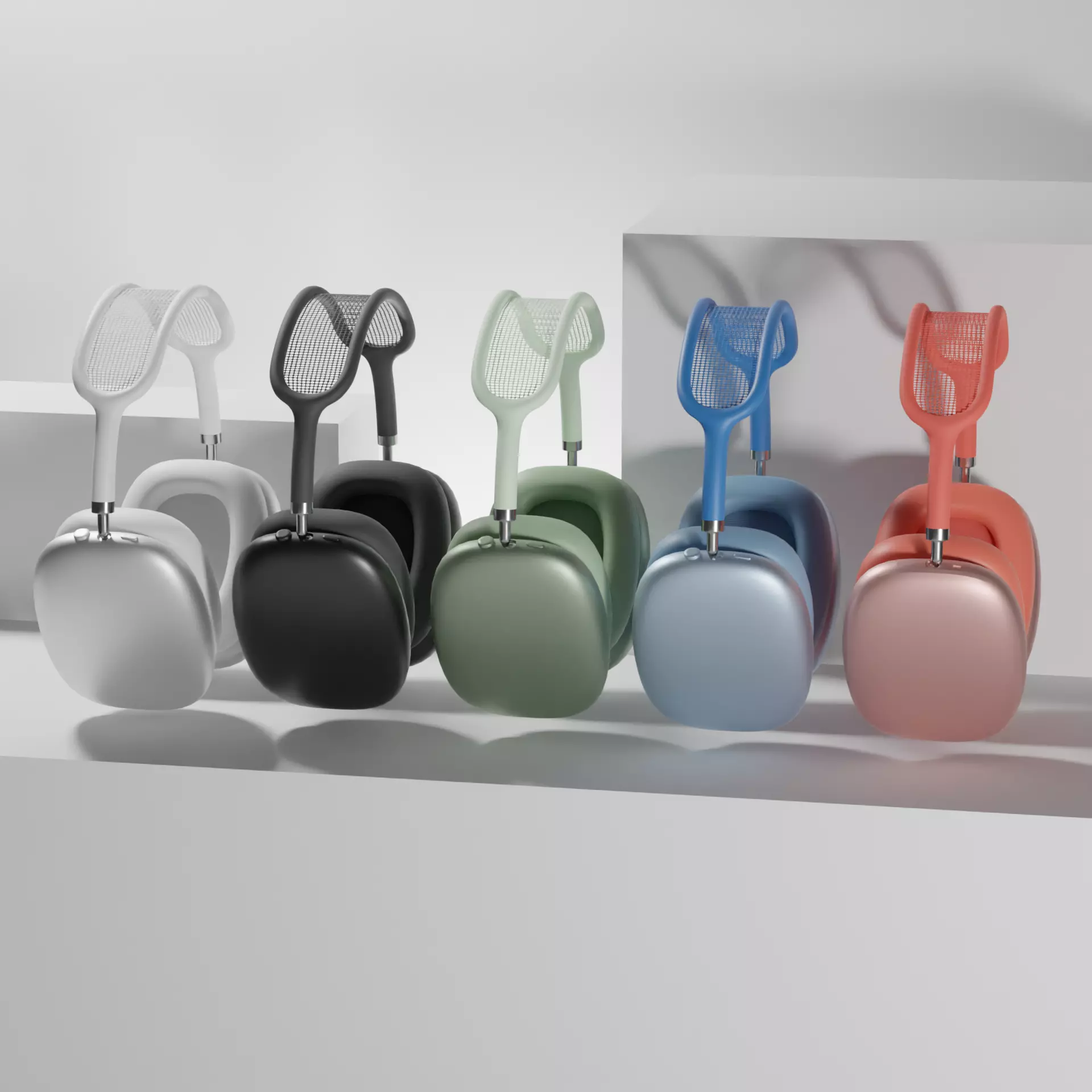 AirPods Max in white black red blue and green 3D model_0