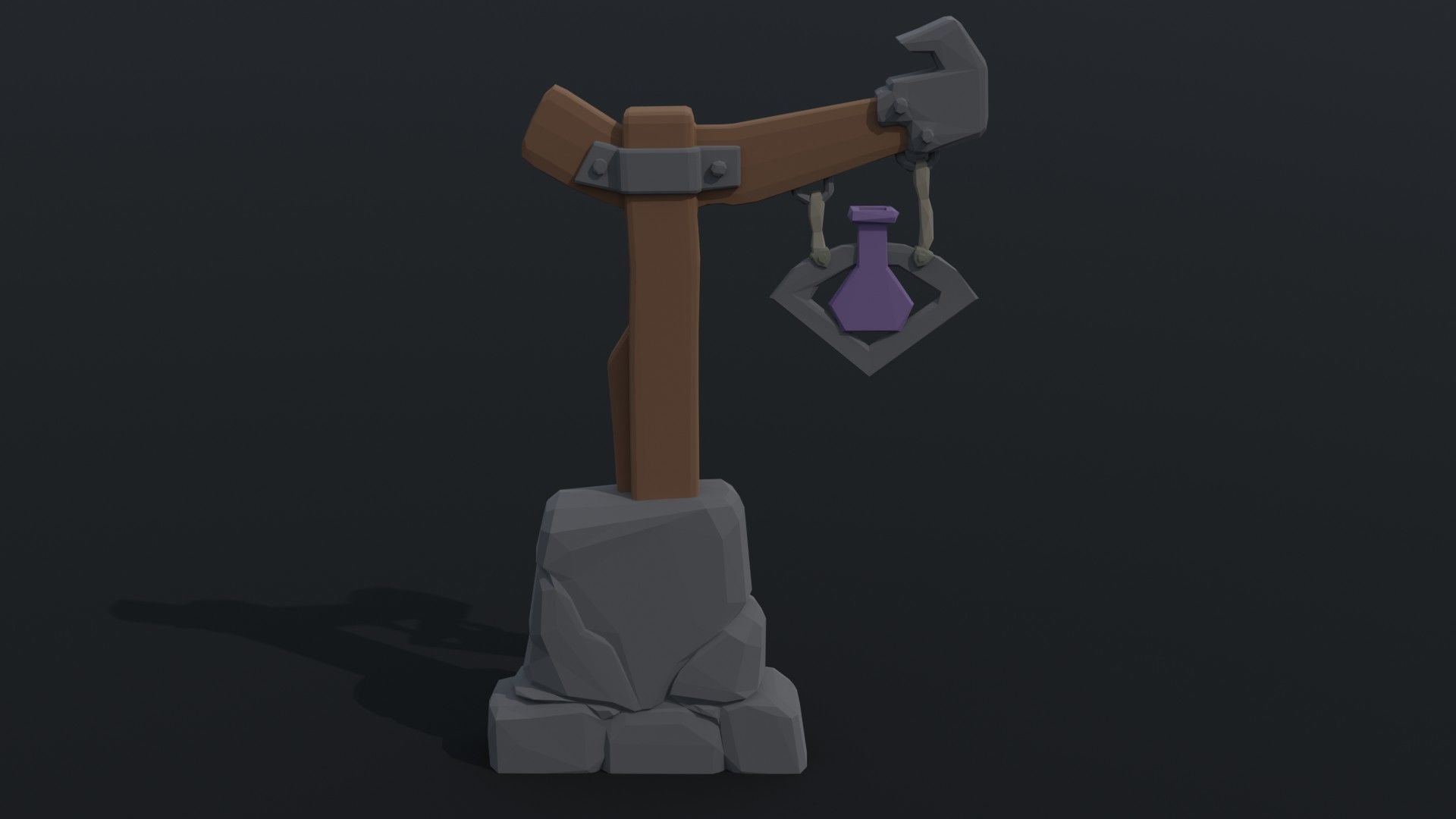 Cartoon fantasy witch road sign Polygonal Style Low-poly 3D model_2