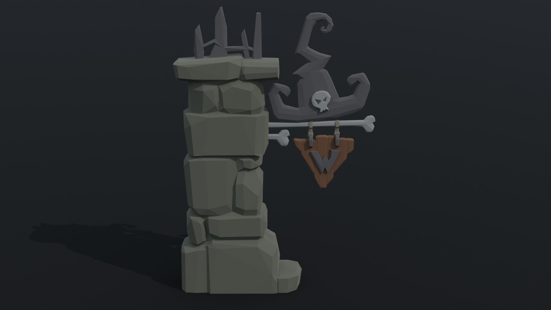 Cartoon fantasy witch road sign Polygonal Style Low-poly 3D model_3