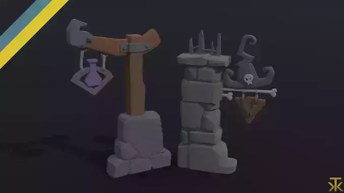 Cartoon fantasy witch road sign Polygonal Style