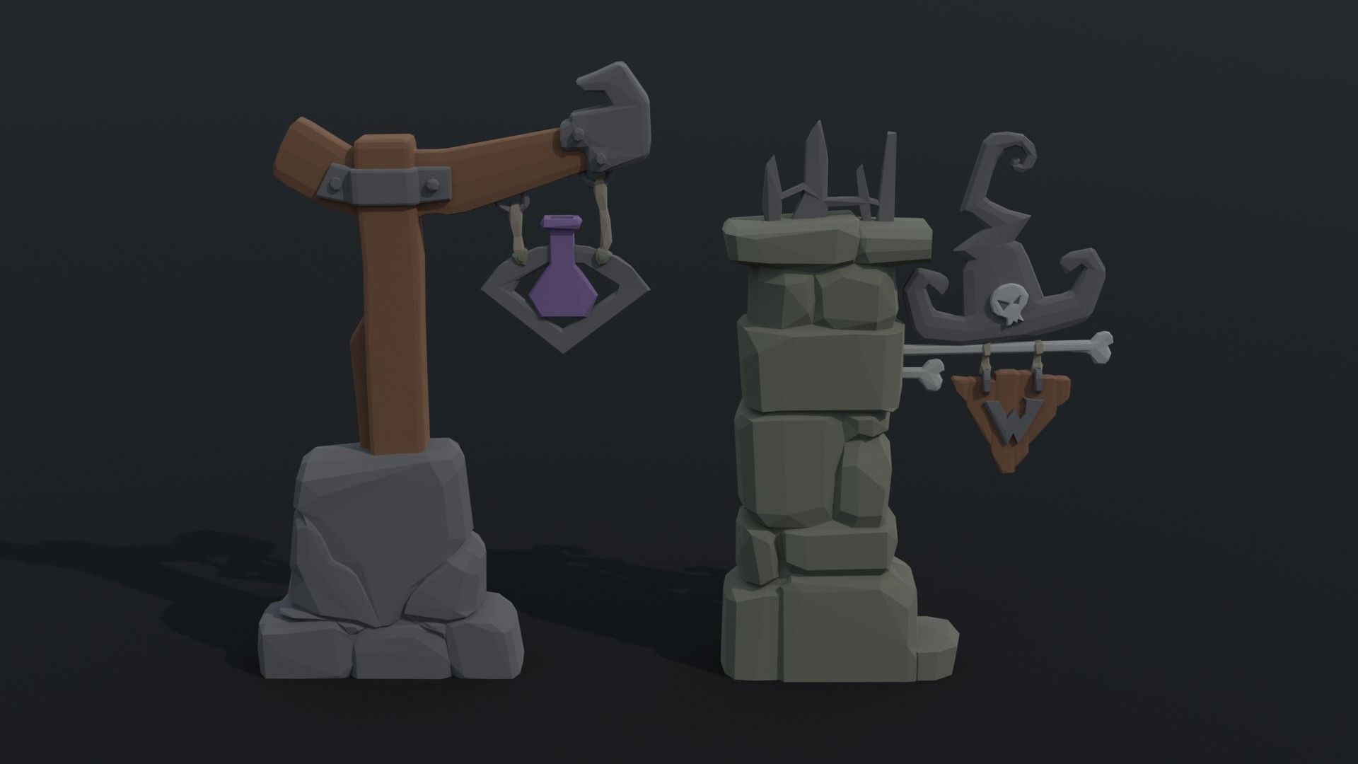 Cartoon fantasy witch road sign Polygonal Style Low-poly 3D model_1