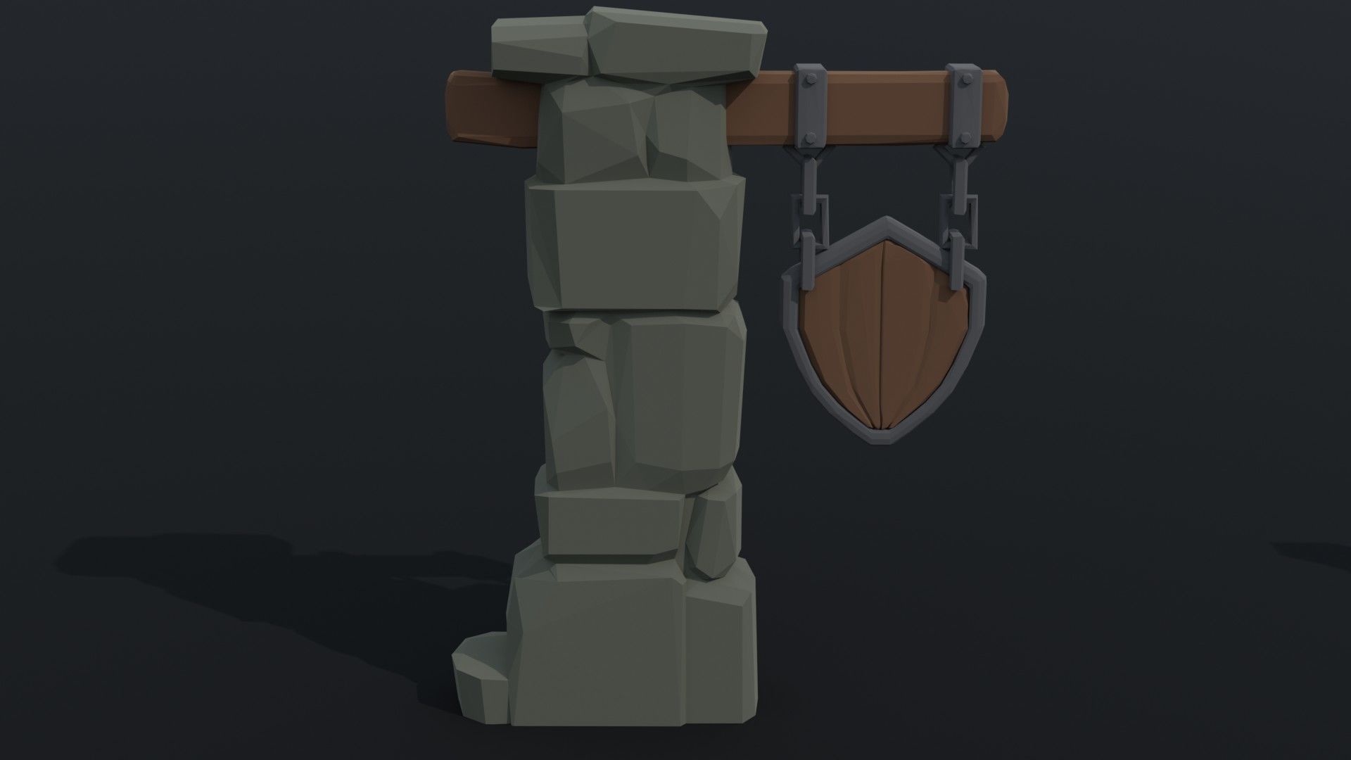 Cartoon fantasy armory road sign Polygonal Style Low-poly 3D model_3