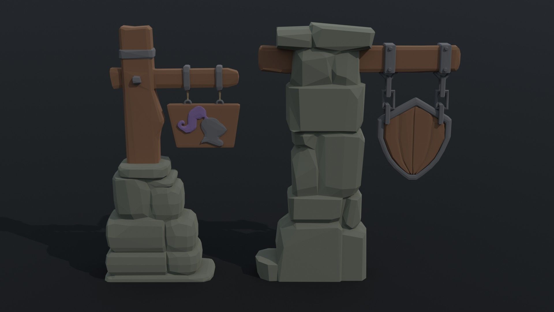 Cartoon fantasy armory road sign Polygonal Style Low-poly 3D model_1