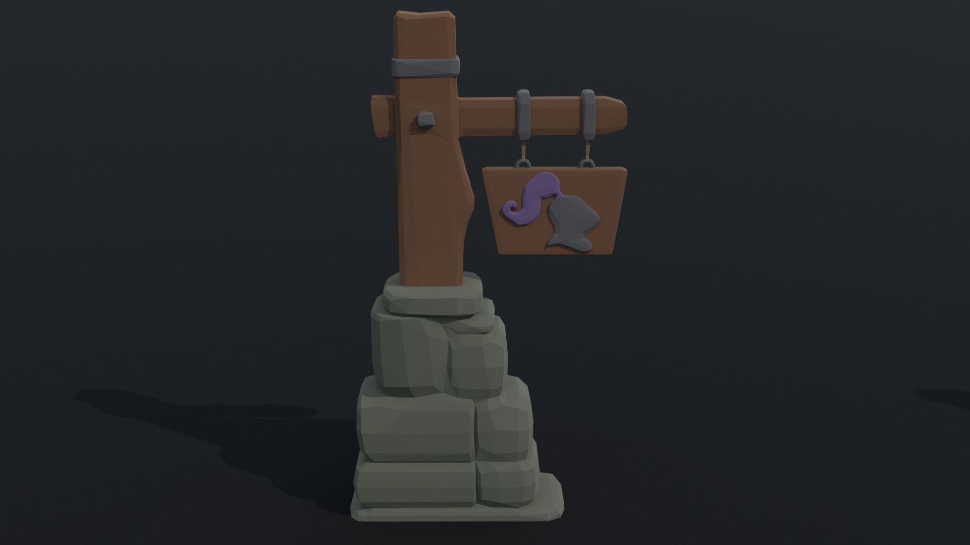 Cartoon fantasy armory road sign Polygonal Style Low-poly 3D model_2