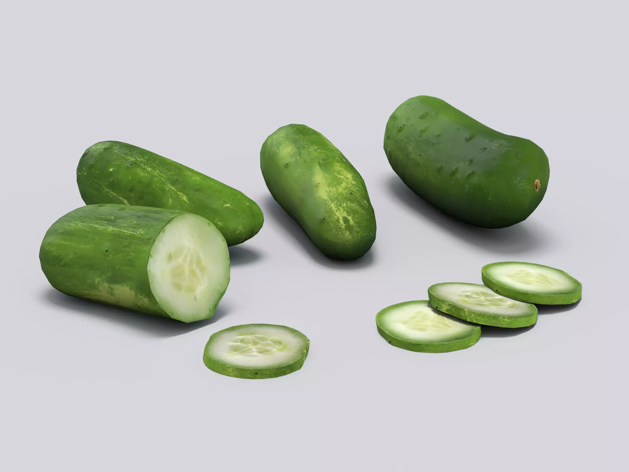 Cucumbers Whole and Sliced Low-poly 3D model