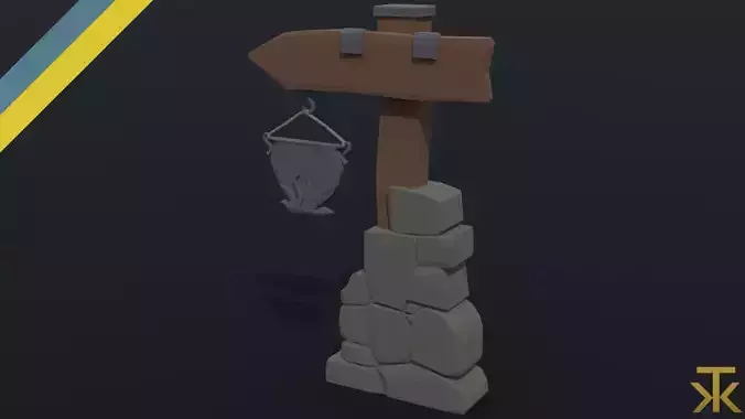 Cartoon fantasy tavern road sign Polygonal Style