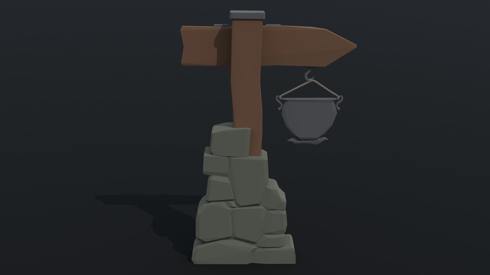 Cartoon fantasy tavern road sign Polygonal Style Low-poly 3D model_2