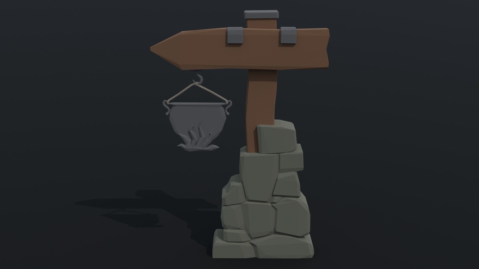 Cartoon fantasy tavern road sign Polygonal Style Low-poly 3D model_1