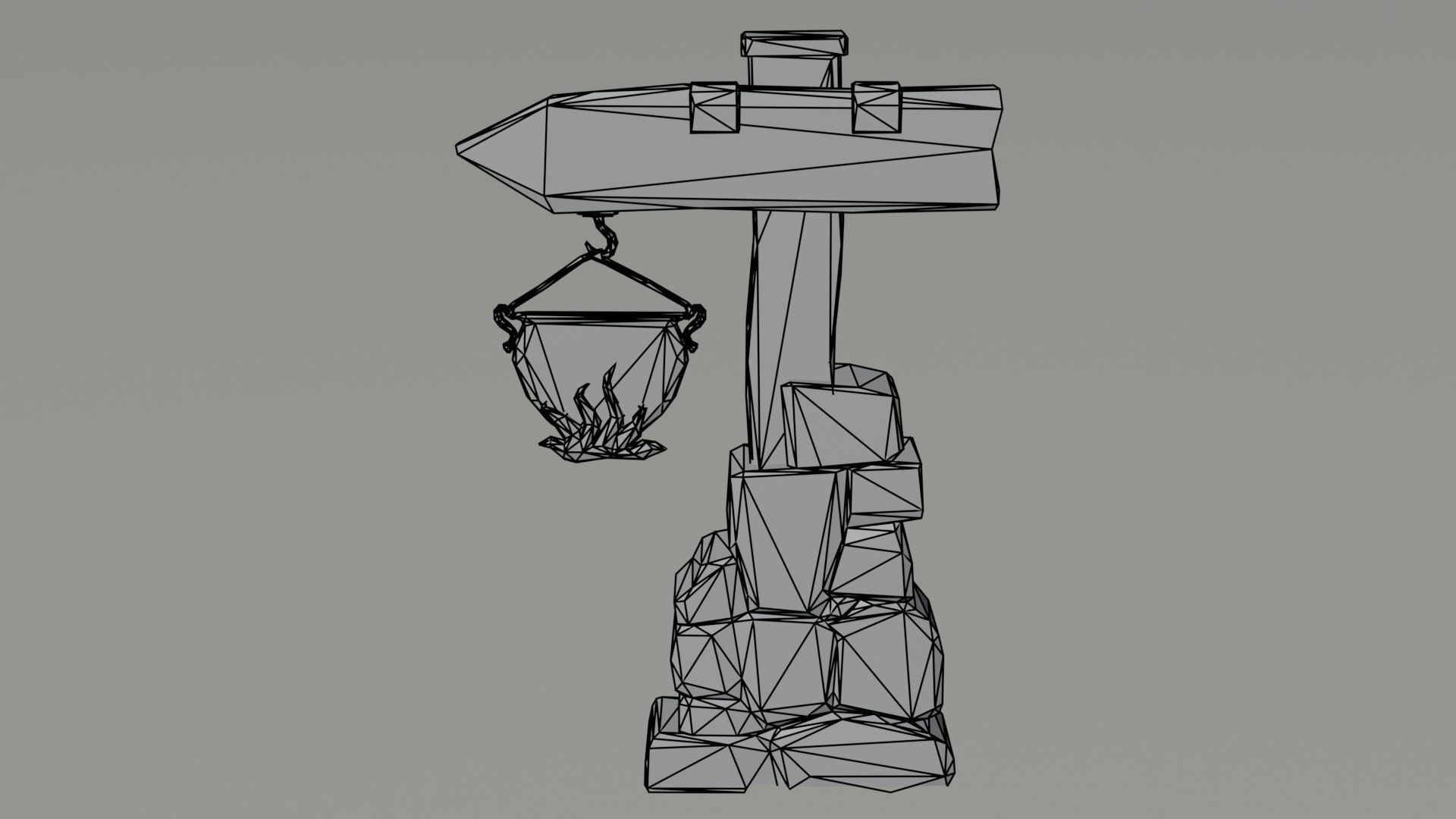 Cartoon fantasy tavern road sign Polygonal Style Low-poly 3D model_3