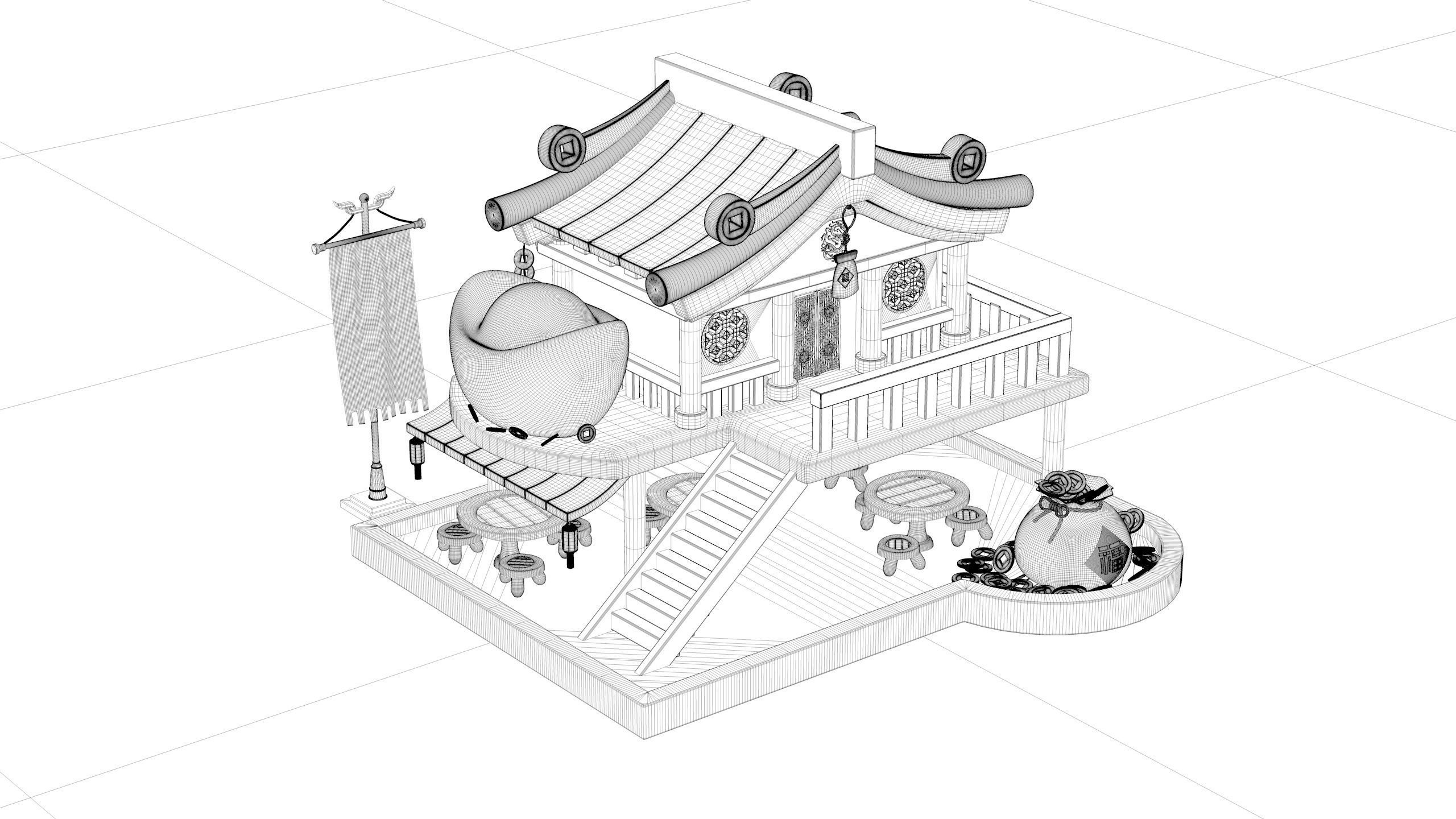 Chinese New Year Festive Scene Cartoon Scene Year of the Dragon 3D model_1