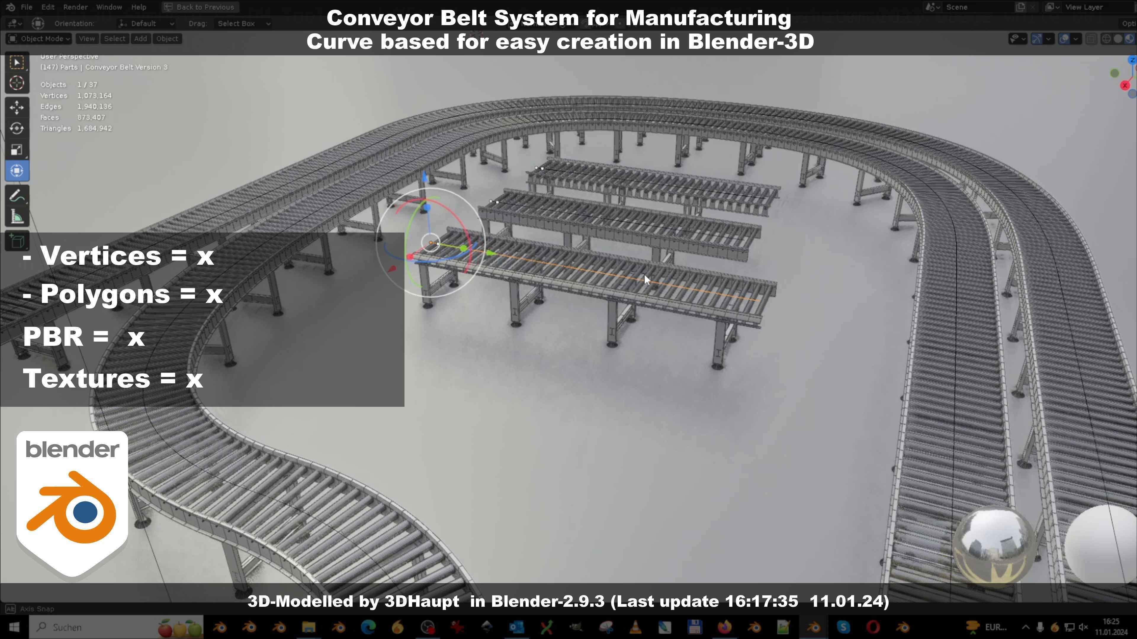 Conveyor belt system for Manufacturing 3D model_35