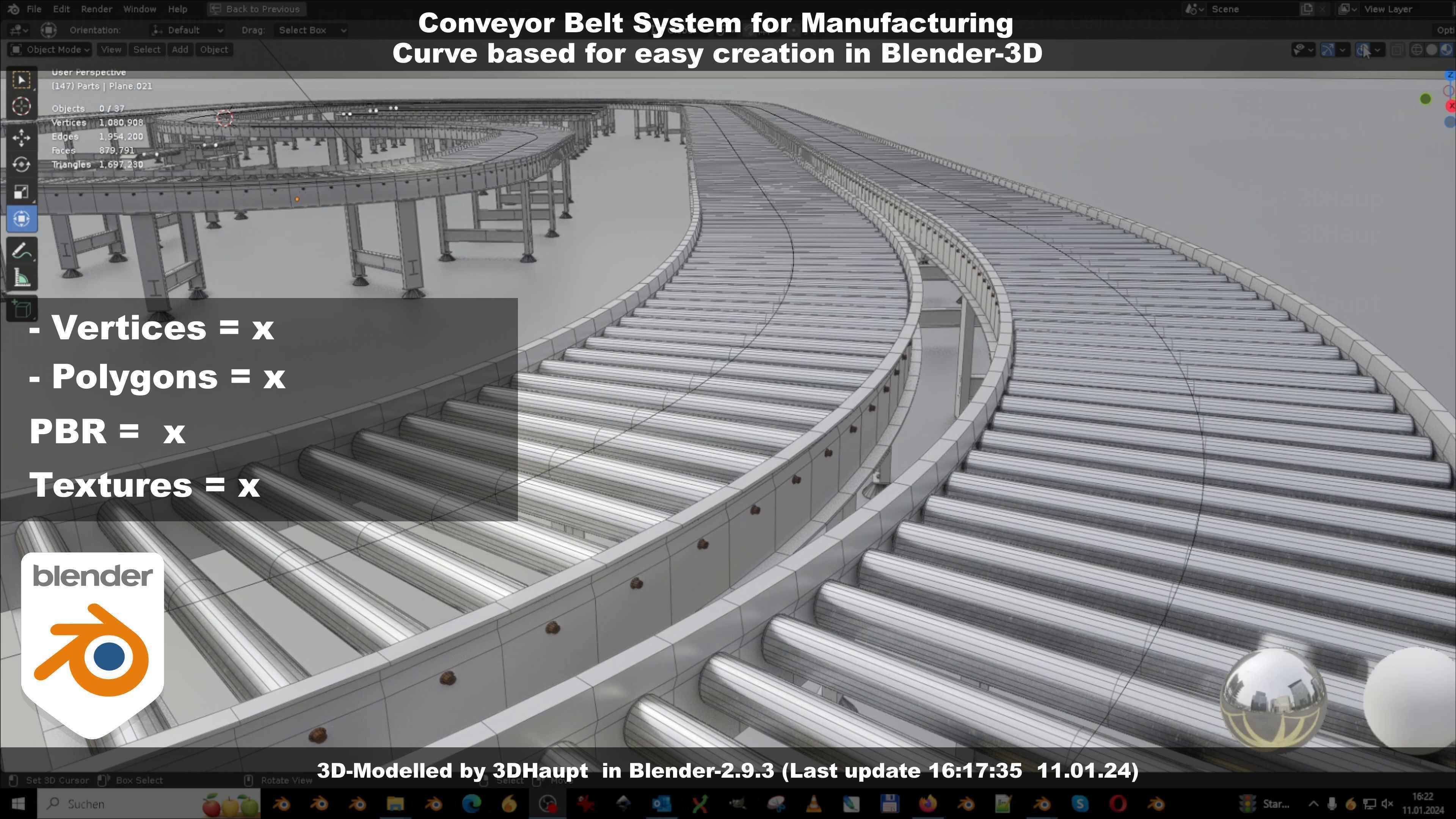 Conveyor belt system for Manufacturing 3D model_41