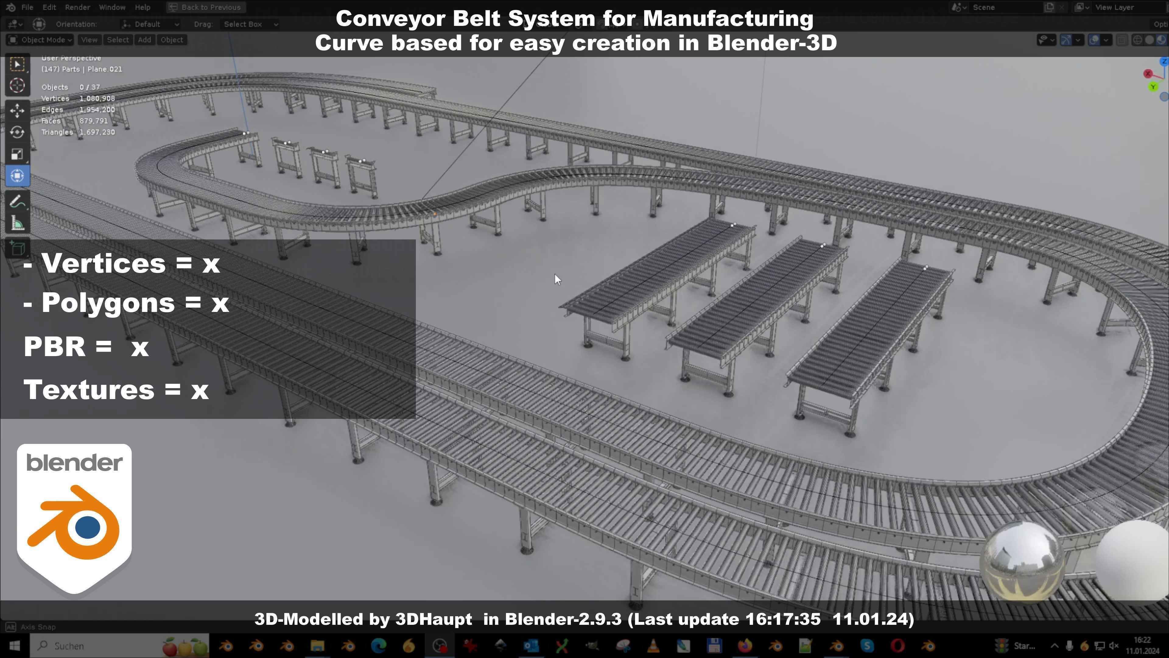 Conveyor belt system for Manufacturing 3D model_146