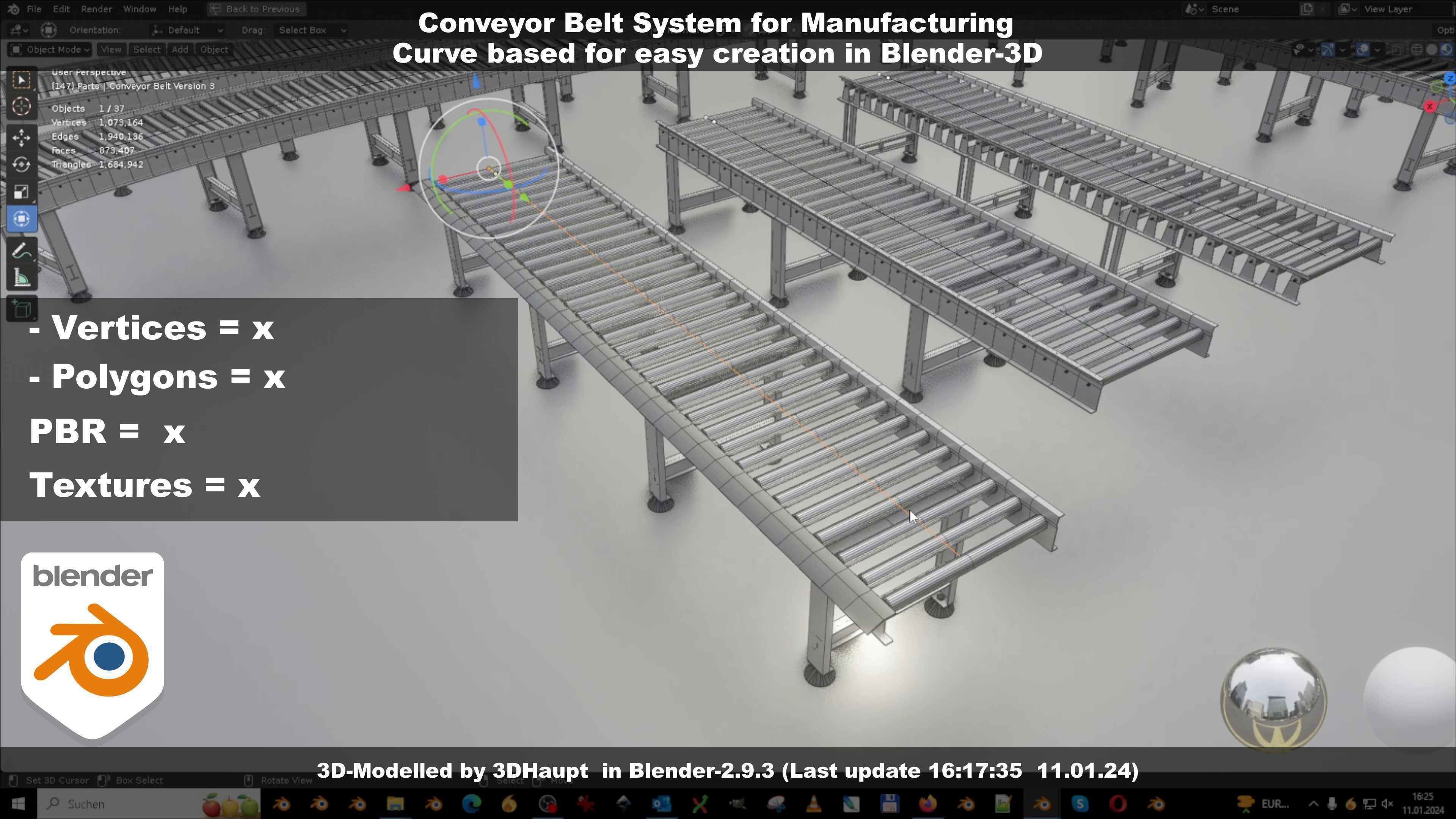 Conveyor belt system for Manufacturing 3D model_31