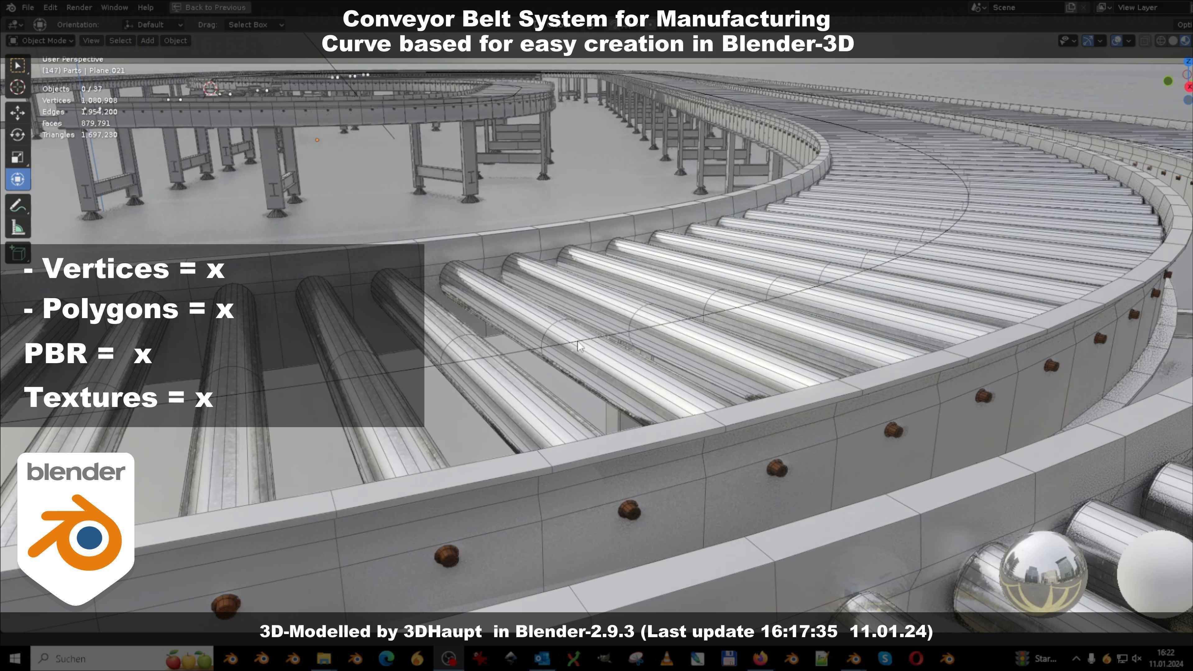Conveyor belt system for Manufacturing 3D model_144