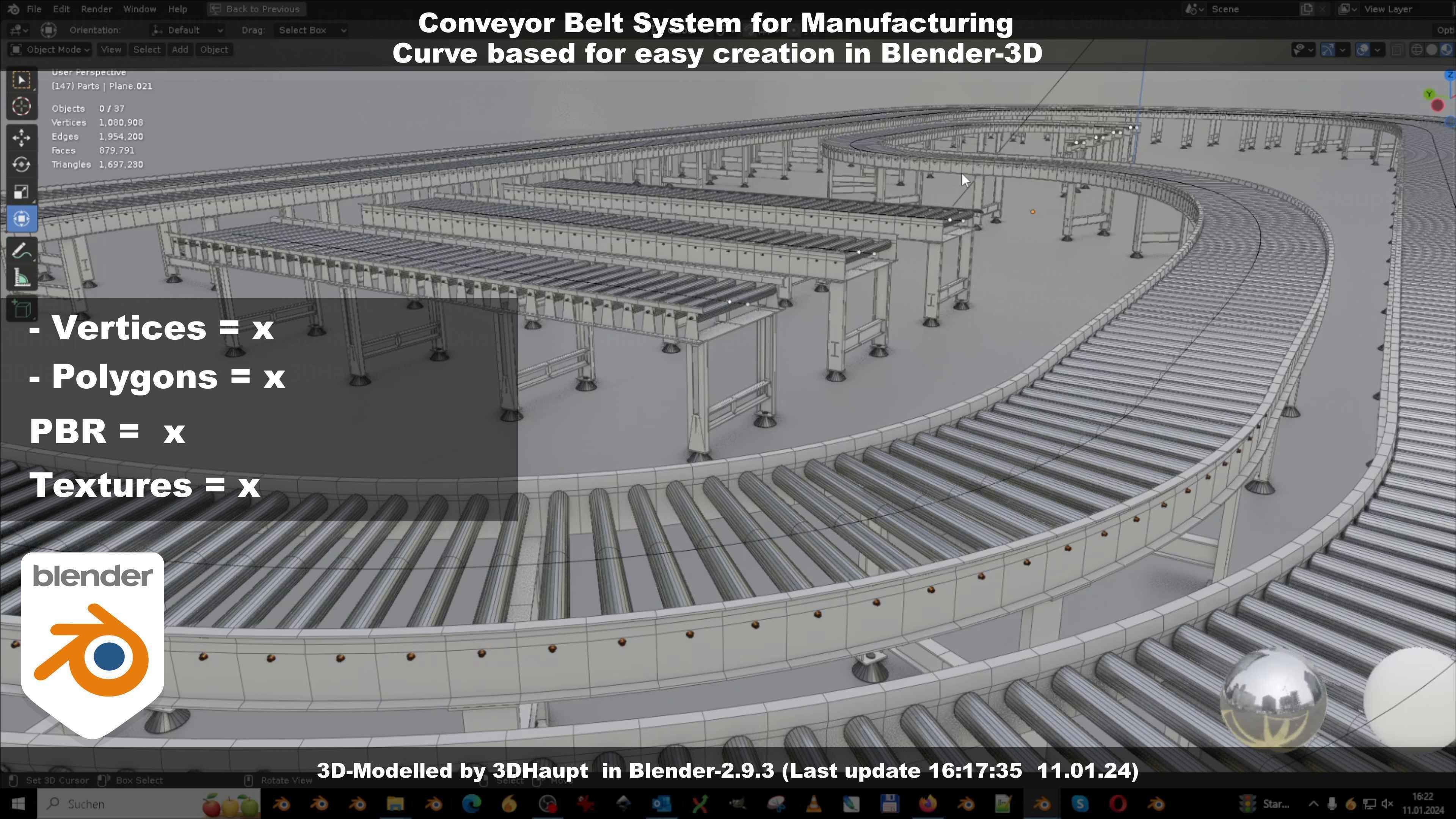 Conveyor belt system for Manufacturing 3D model_51