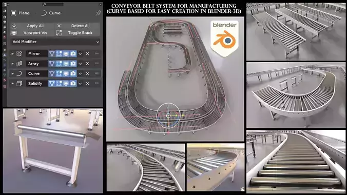 Conveyor belt system for Manufacturing 3D model Conveyor belt system for Manufacturing 3D model