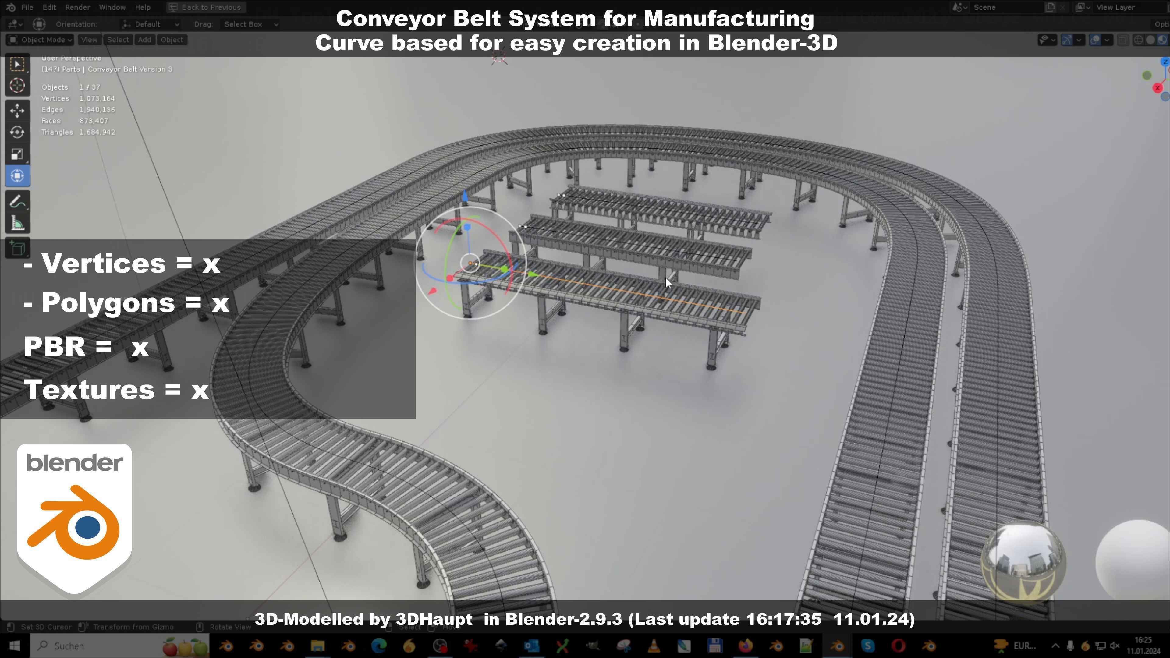 Conveyor belt system for Manufacturing 3D model_90