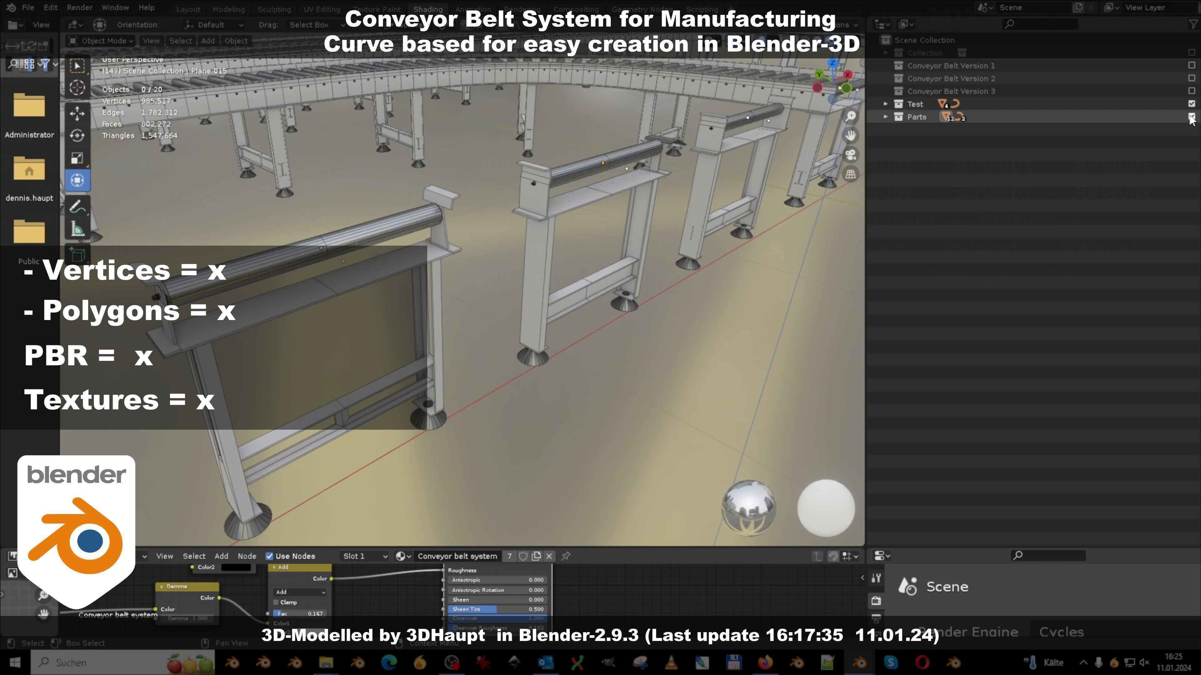 Conveyor belt system for Manufacturing 3D model_38