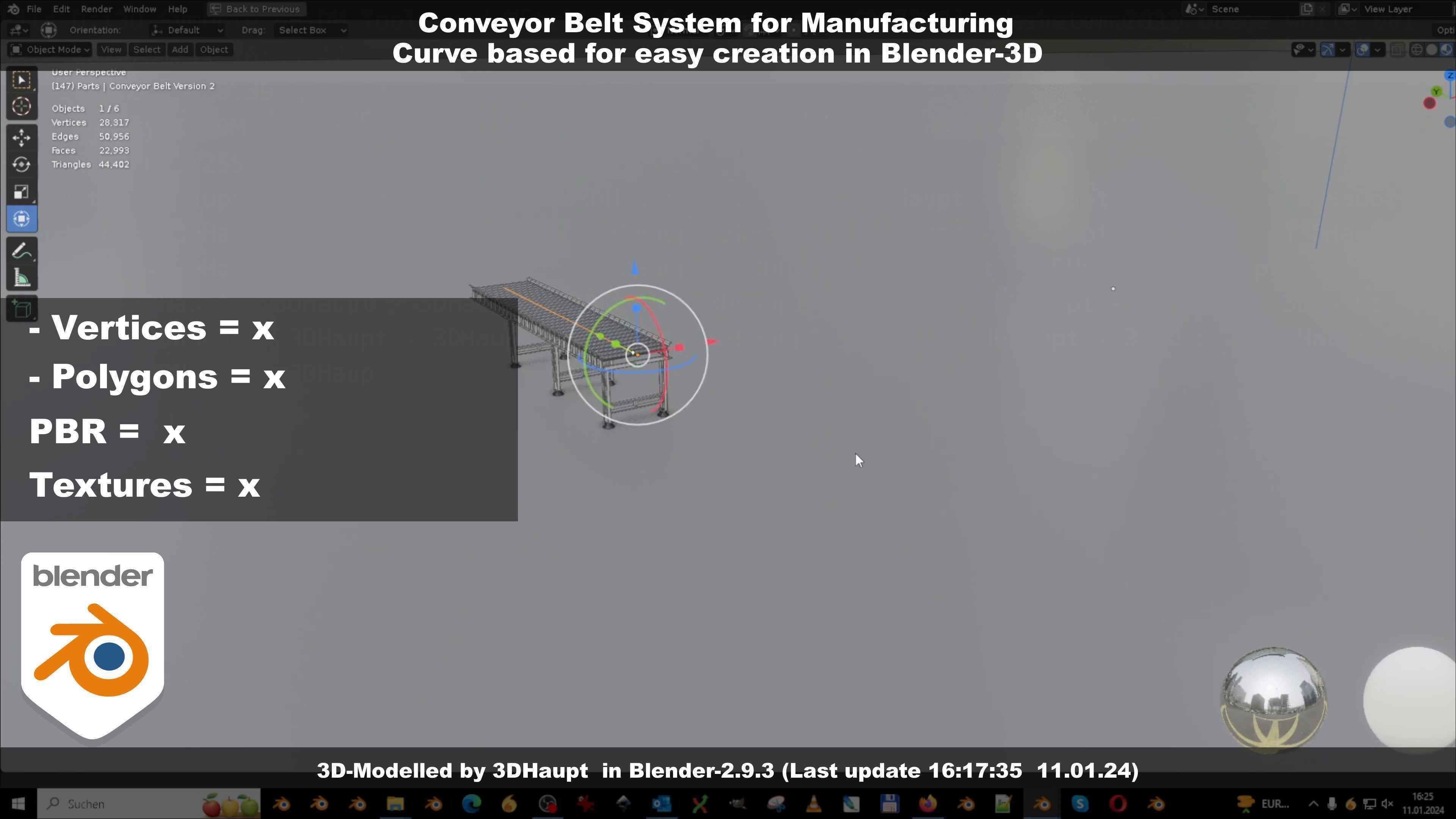 Conveyor belt system for Manufacturing 3D model_110