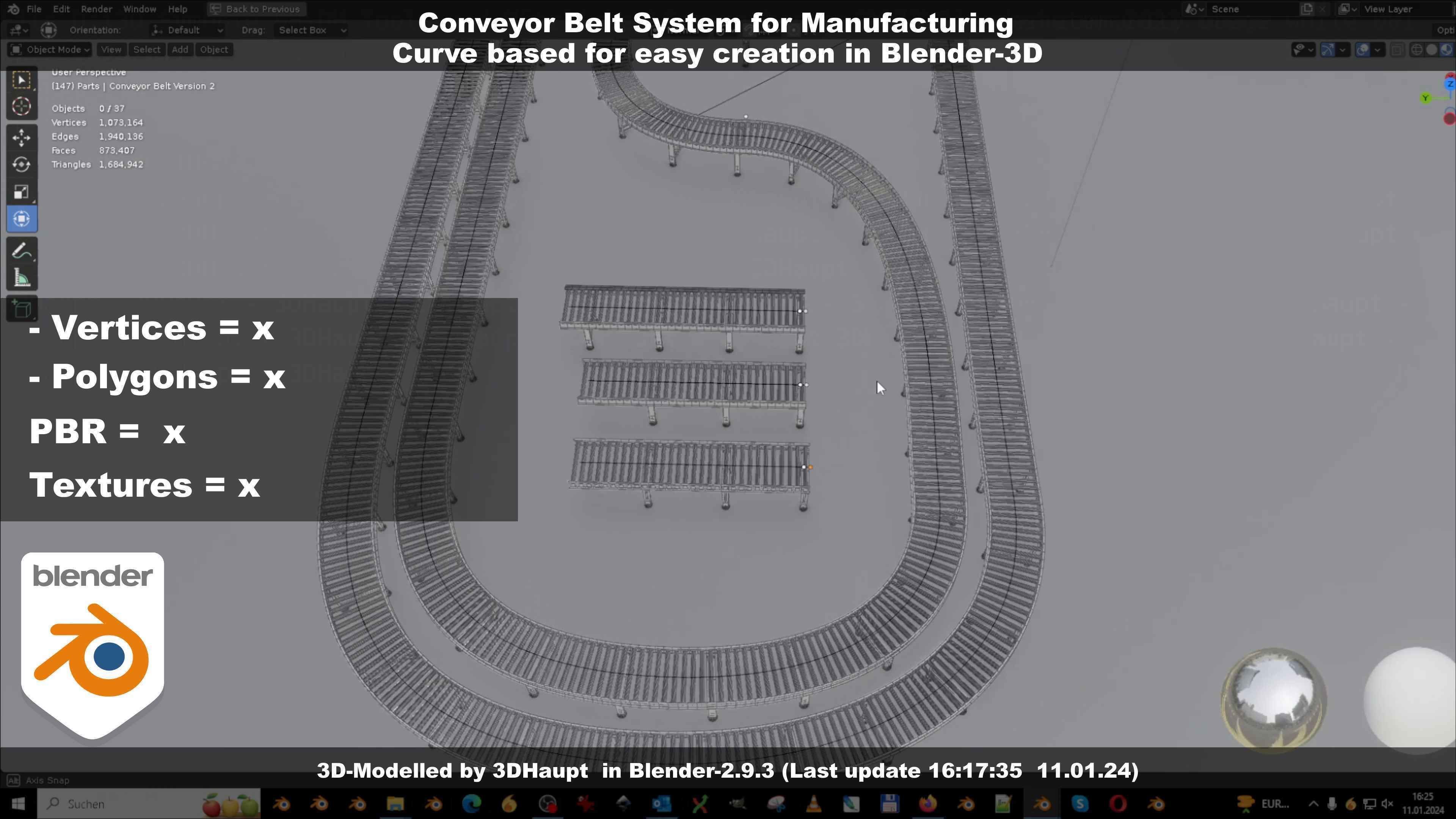 Conveyor belt system for Manufacturing 3D model_84