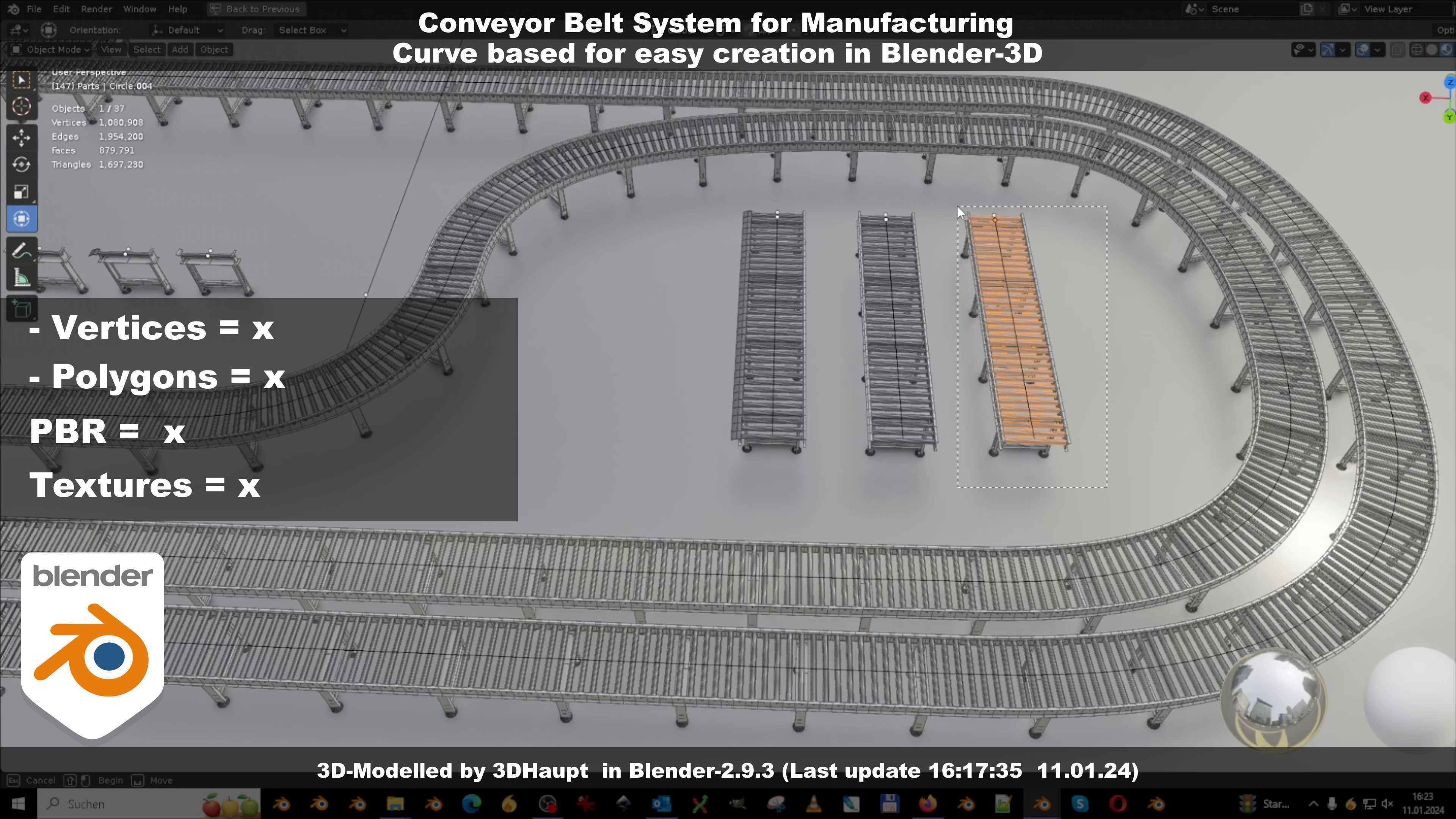 Conveyor belt system for Manufacturing 3D model_32