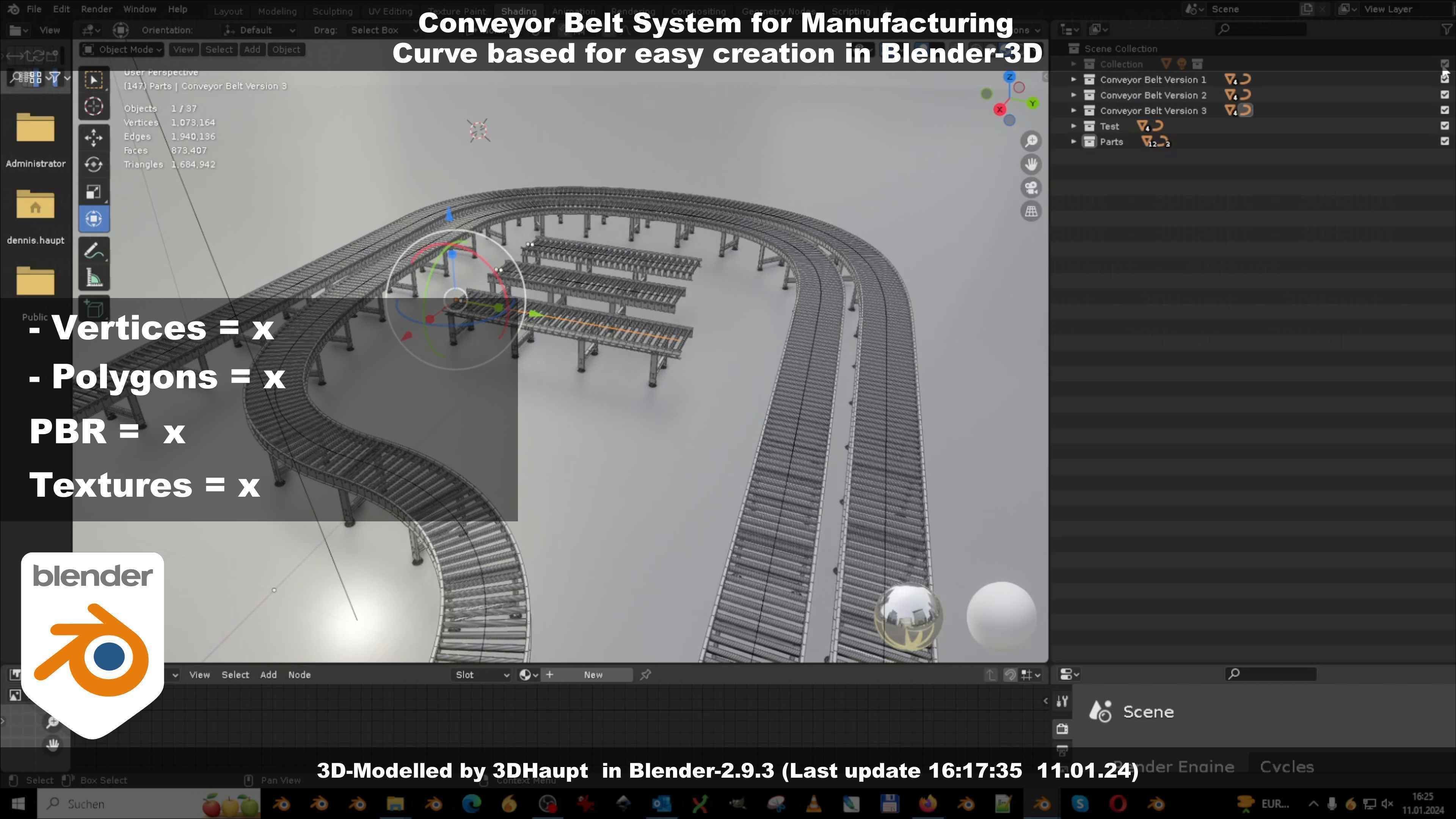 Conveyor belt system for Manufacturing 3D model_91