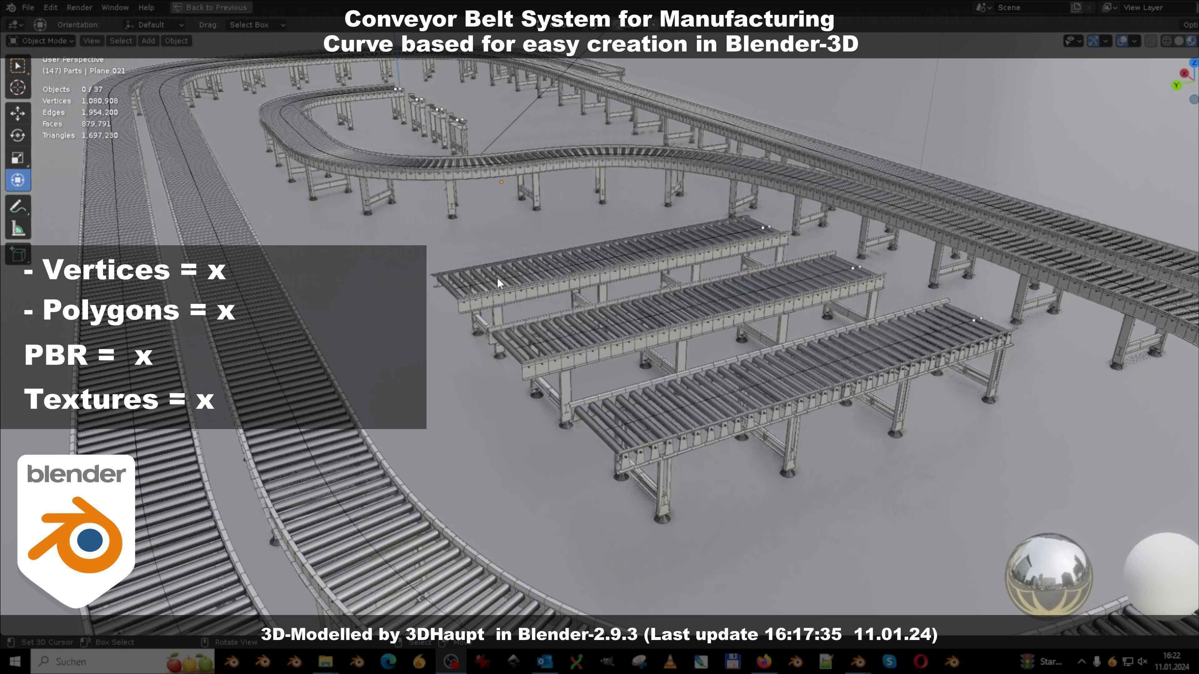 Conveyor belt system for Manufacturing 3D model_40