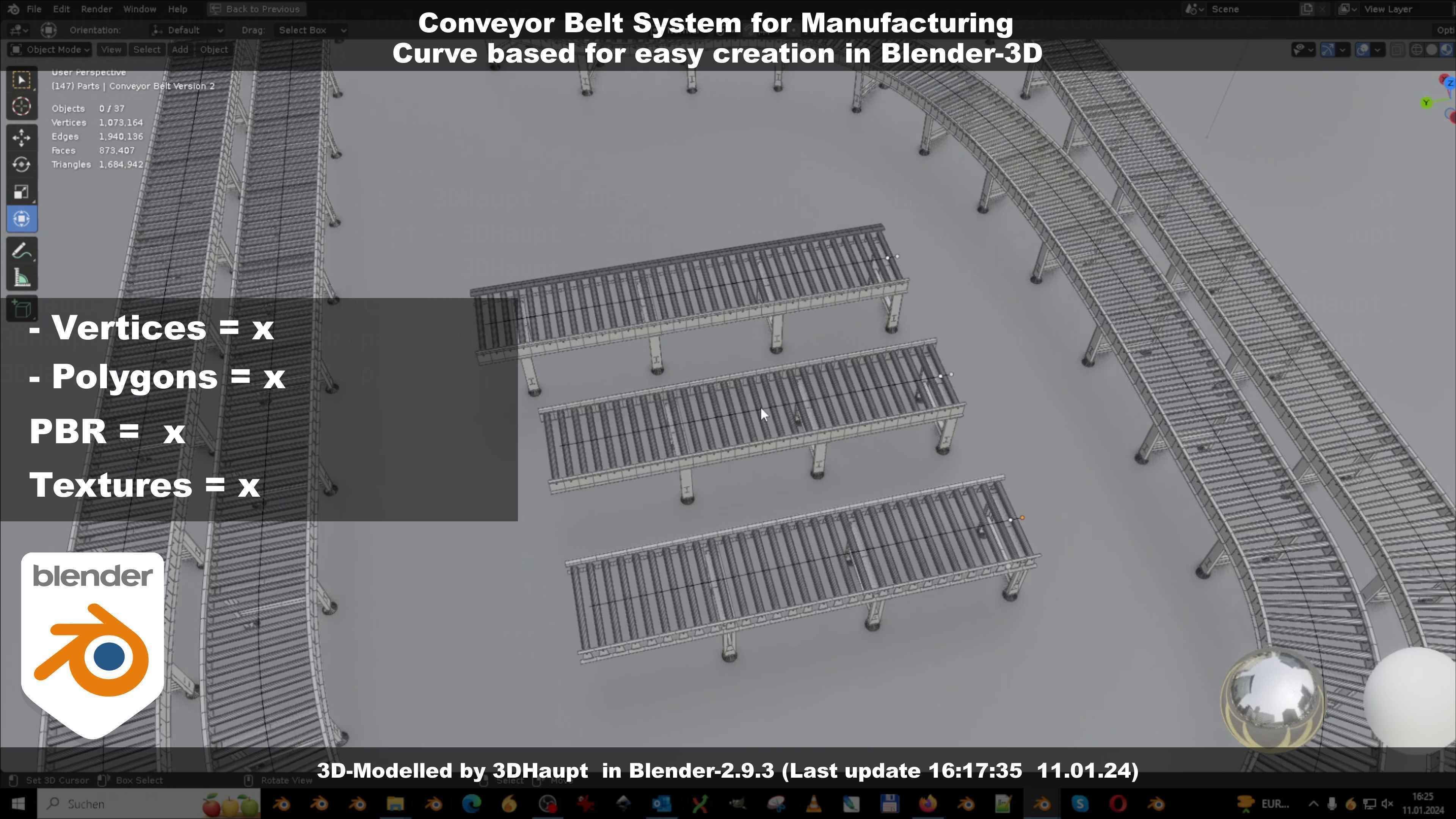Conveyor belt system for Manufacturing 3D model_135