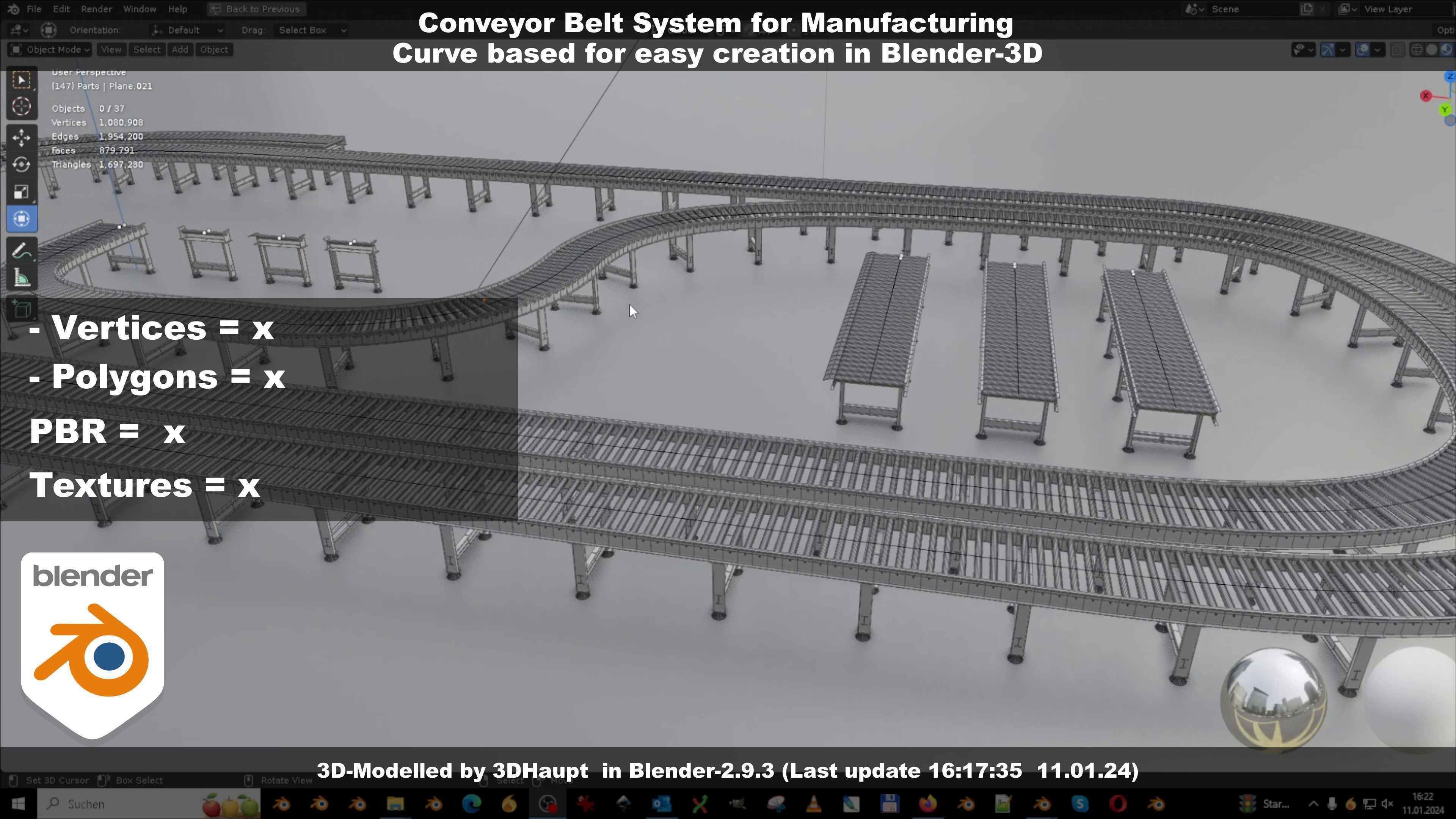 Conveyor belt system for Manufacturing 3D model_100