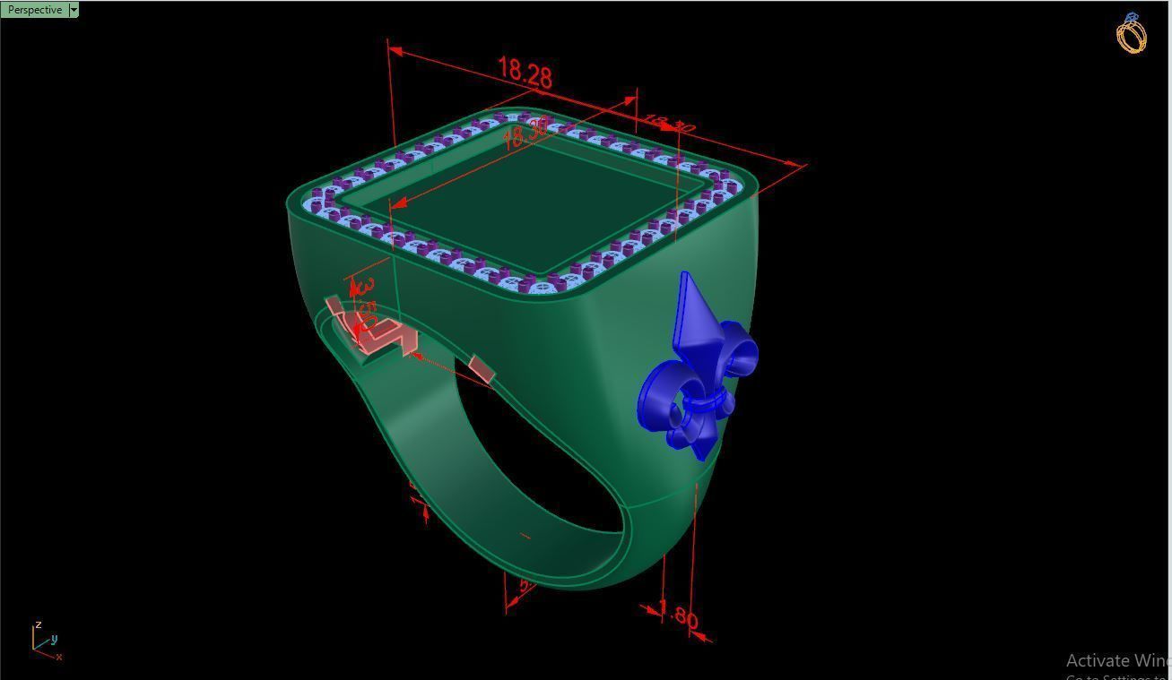 Ring M149 Mens luxury ring with enamel and gems 3D print model_11